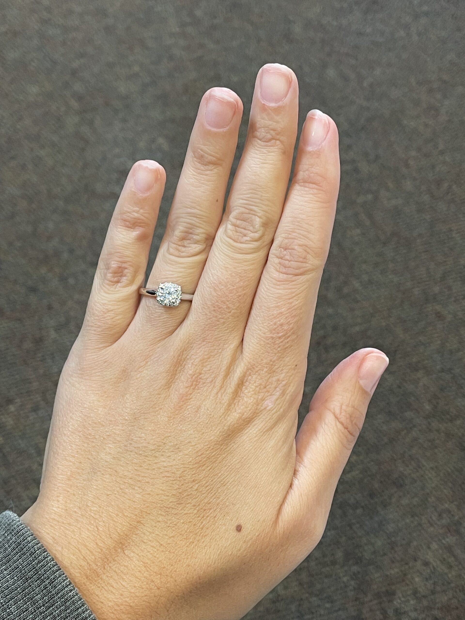 14k White Gold 5 MM Moissanite & Diamond Halo Ring - Image 5