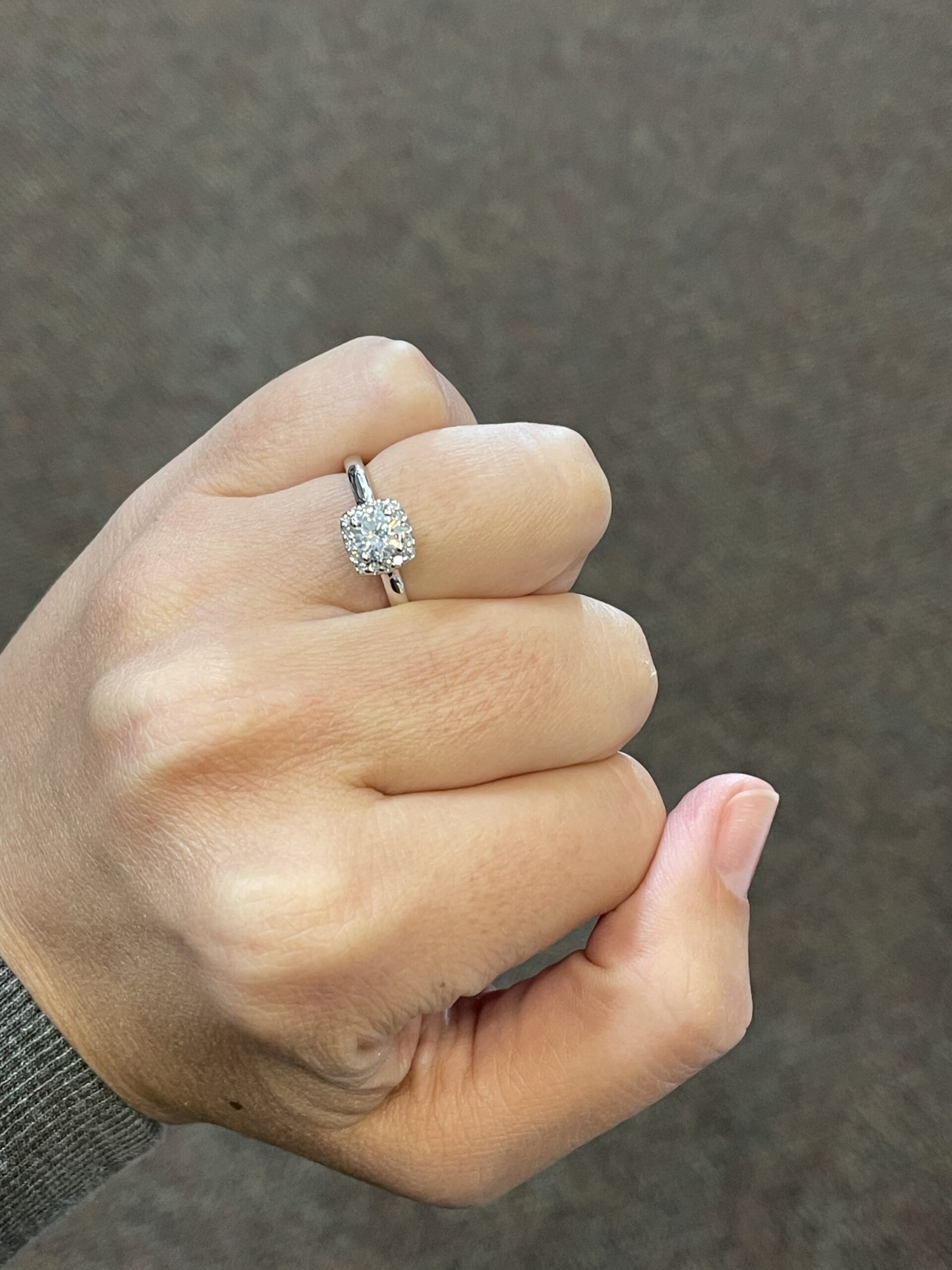 14k White Gold 5 MM Moissanite & Diamond Halo Ring - Image 6