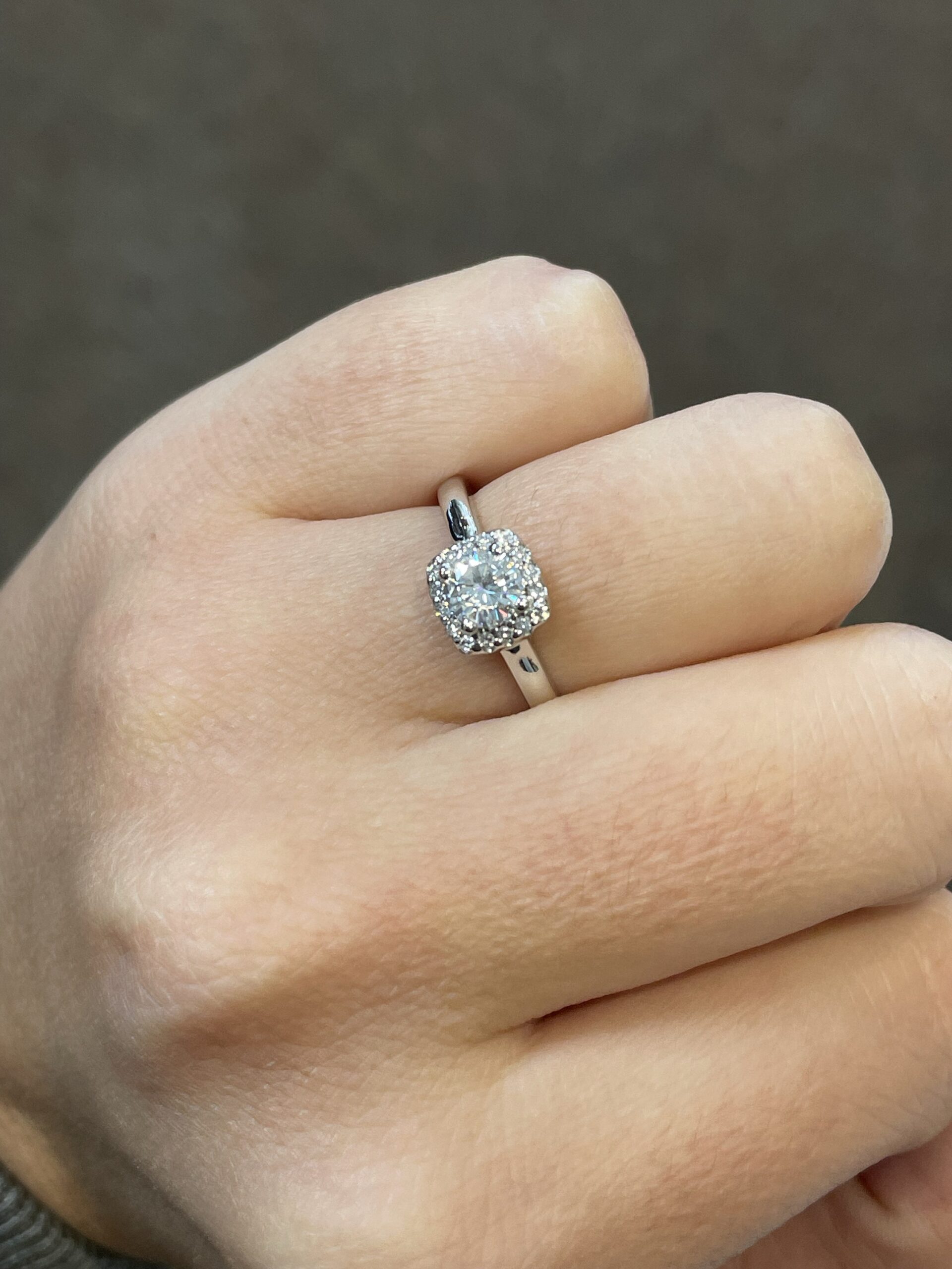 14k White Gold 5 MM Moissanite & Diamond Halo Ring - Image 8