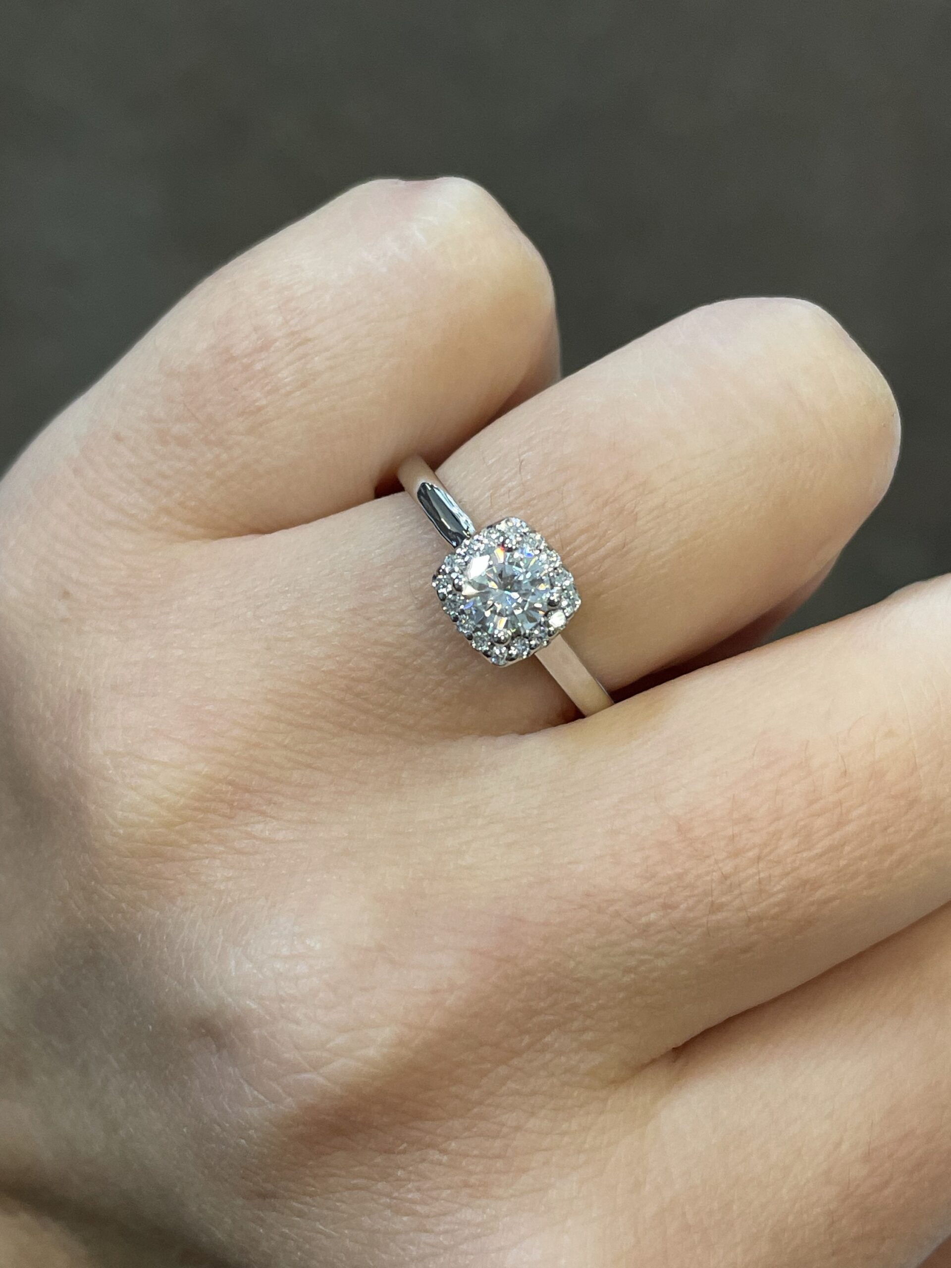 14k White Gold 5 MM Moissanite & Diamond Halo Ring - Image 9