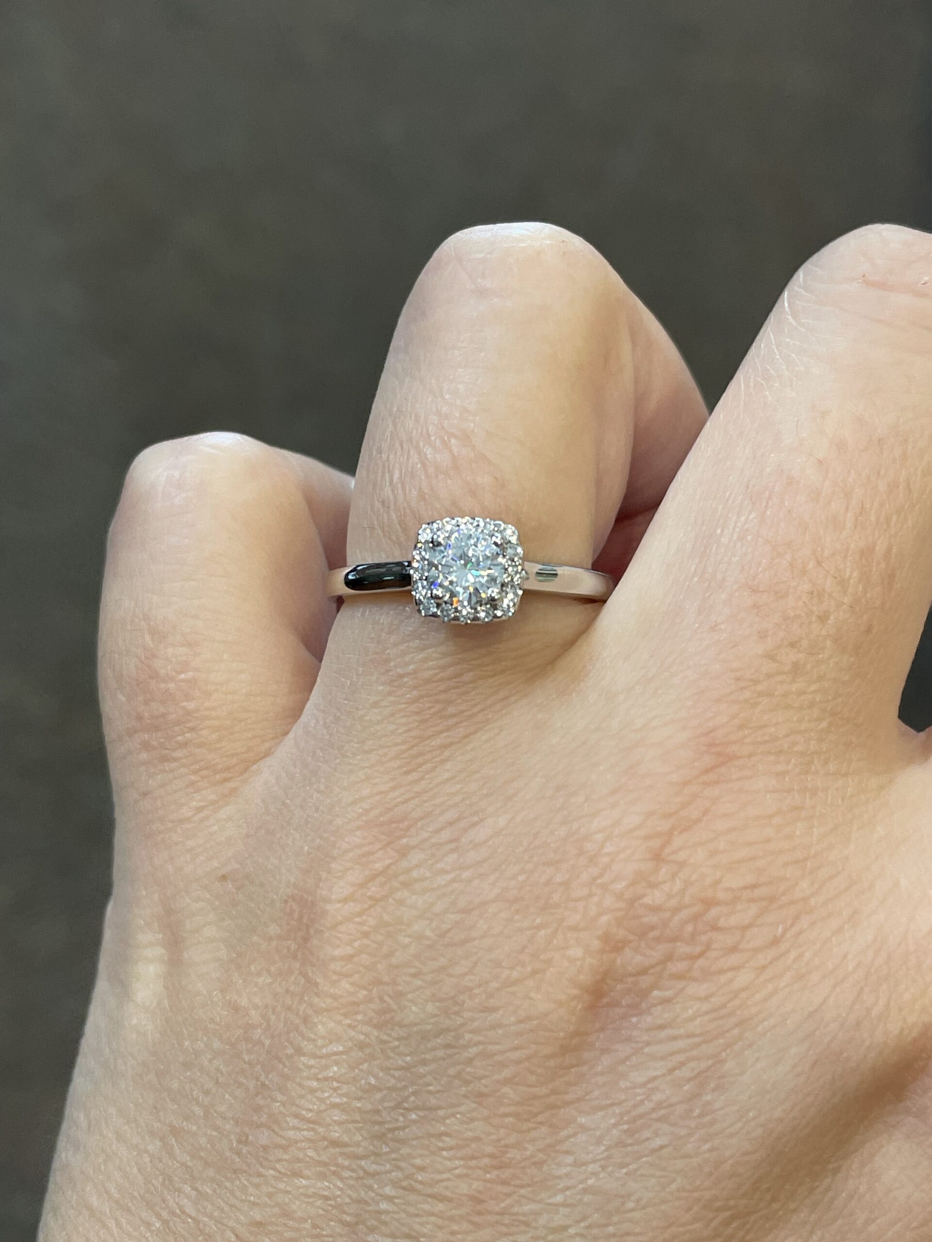 14k White Gold 5 MM Moissanite & Diamond Halo Ring - Image 12