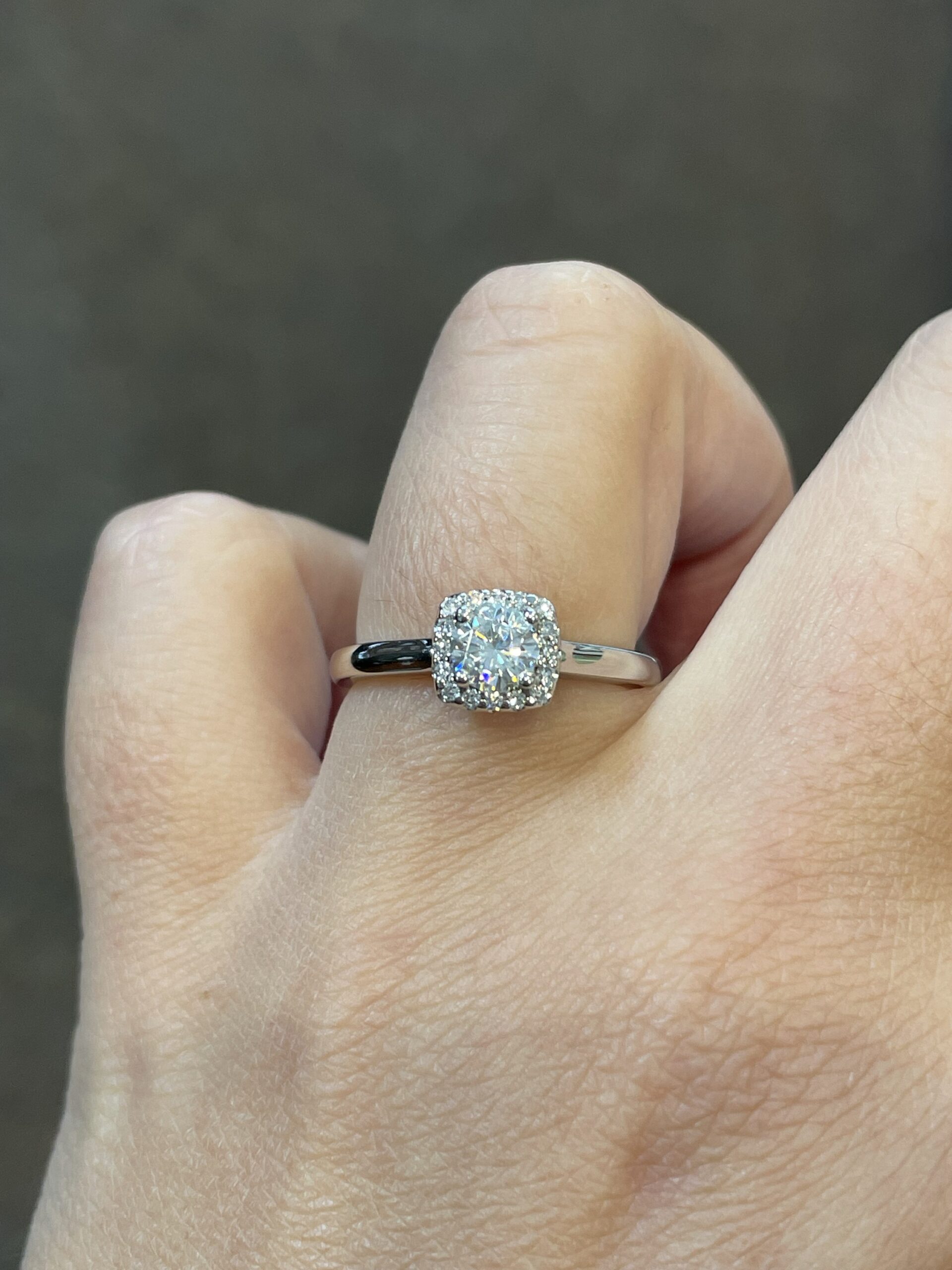 14k White Gold 5 MM Moissanite & Diamond Halo Ring - Image 13