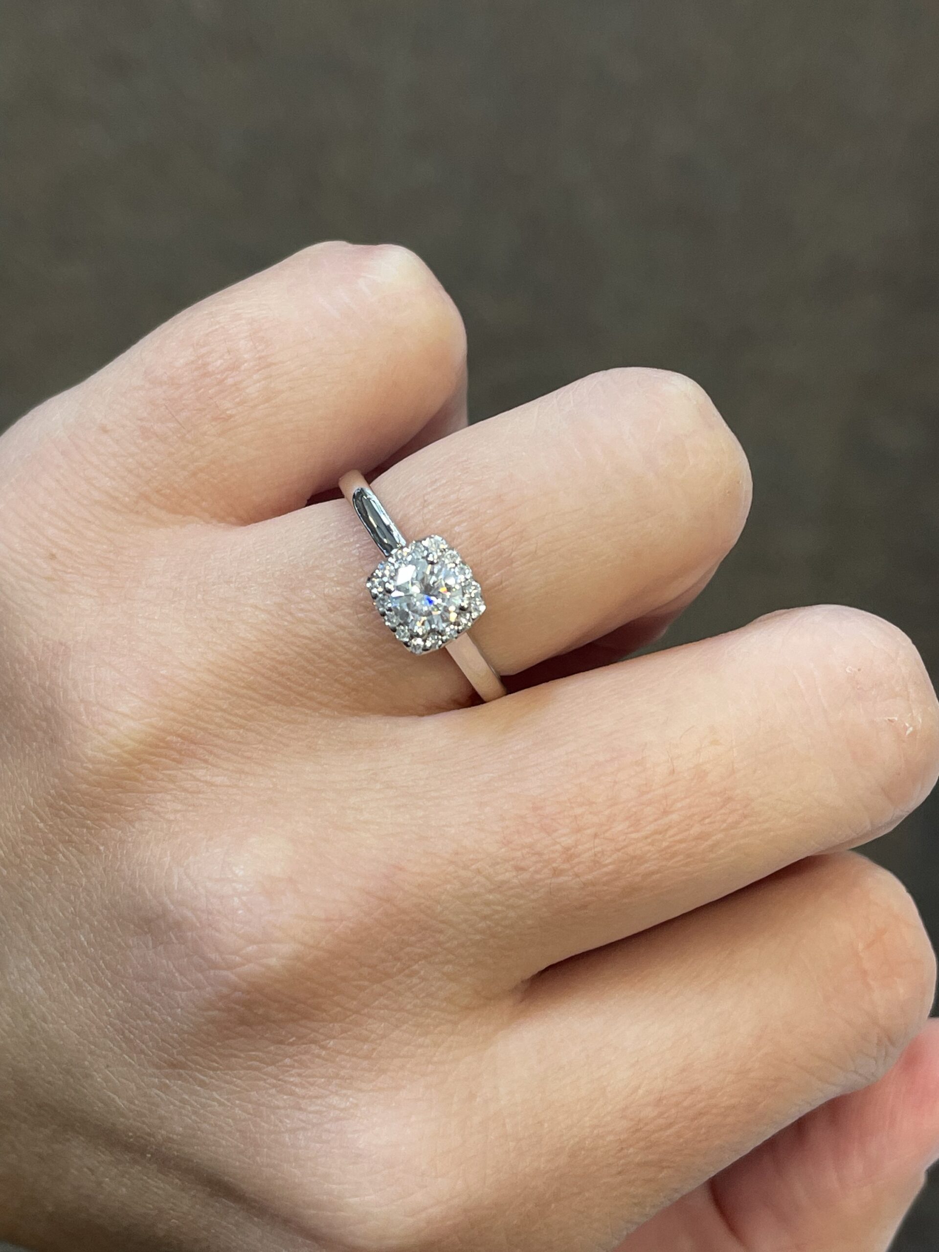 14k White Gold 5 MM Moissanite & Diamond Halo Ring - Image 17