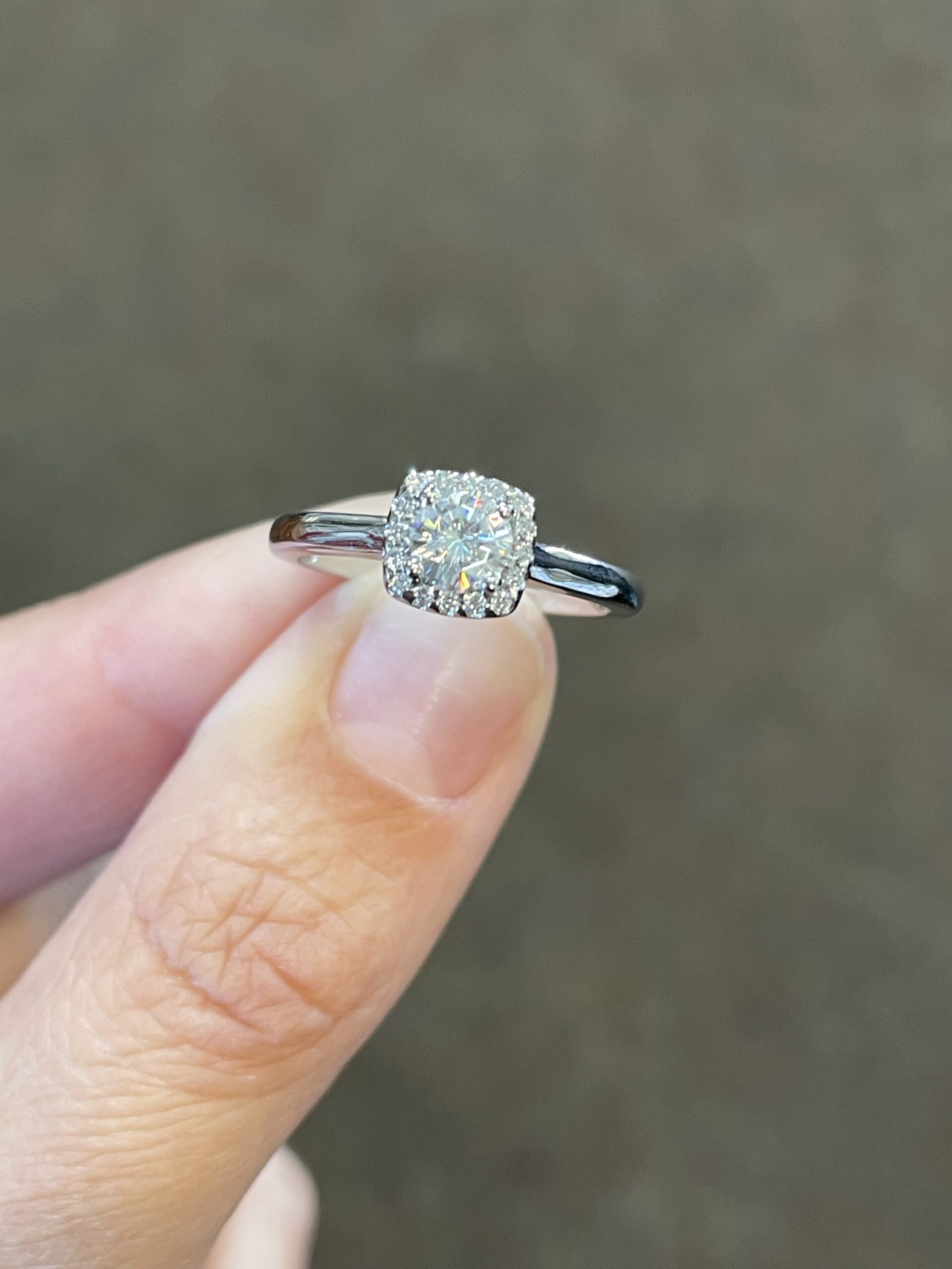 14k White Gold 5 MM Moissanite & Diamond Halo Ring - Image 18