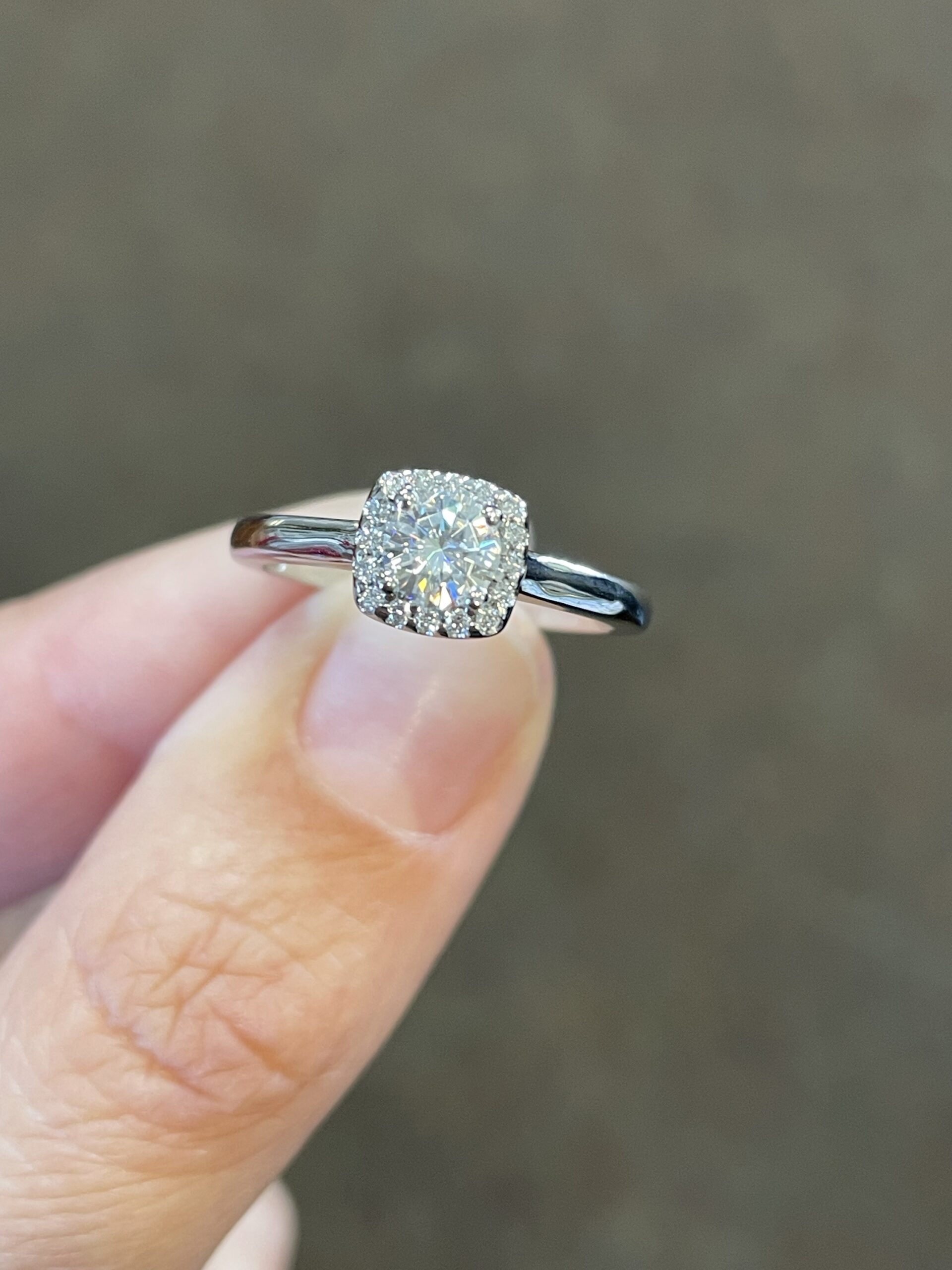 14k White Gold 5 MM Moissanite & Diamond Halo Ring - Image 19