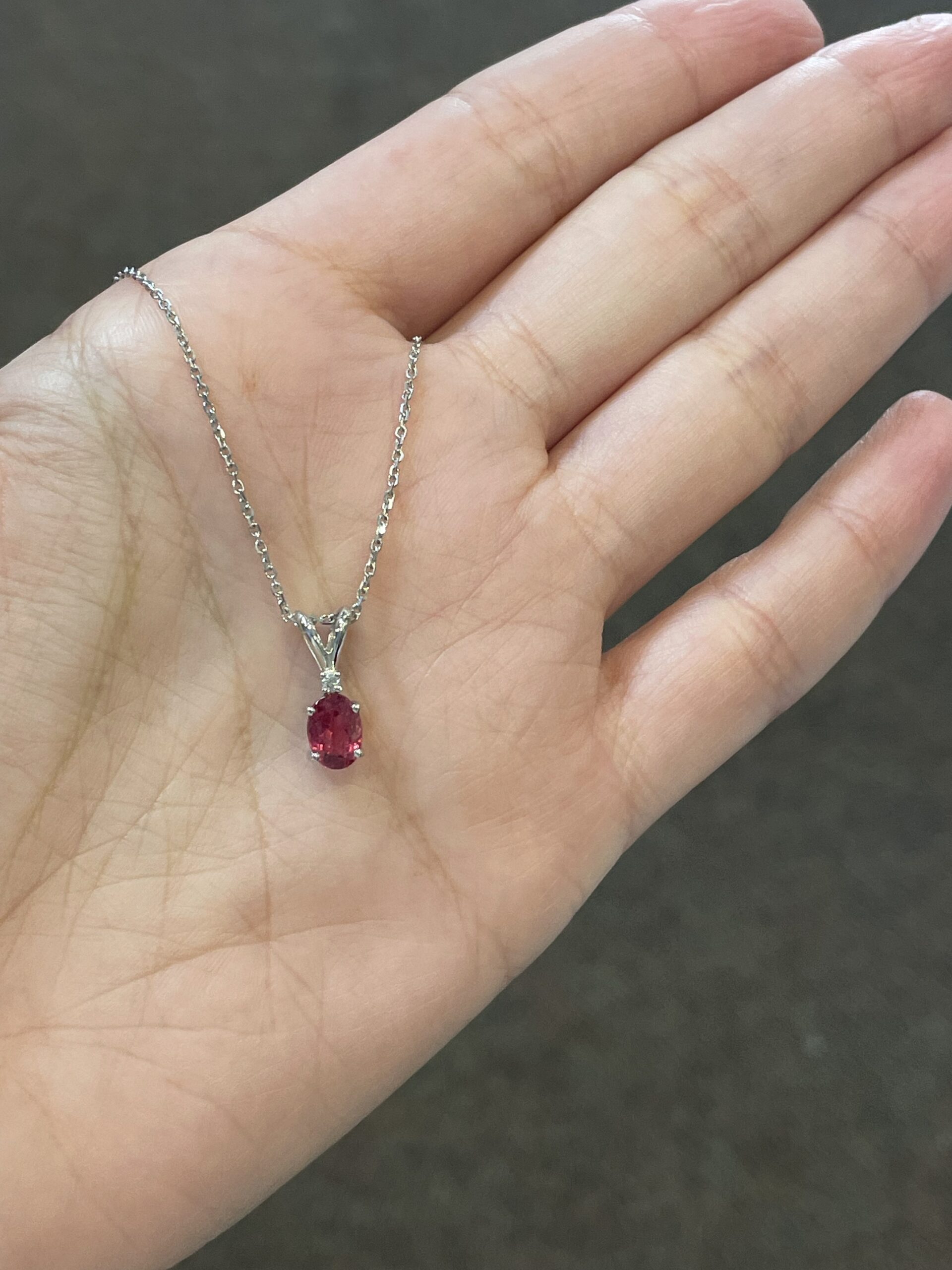 14k White Gold Genuine Pink Tourmaline & Diamond Pendant - Image 3