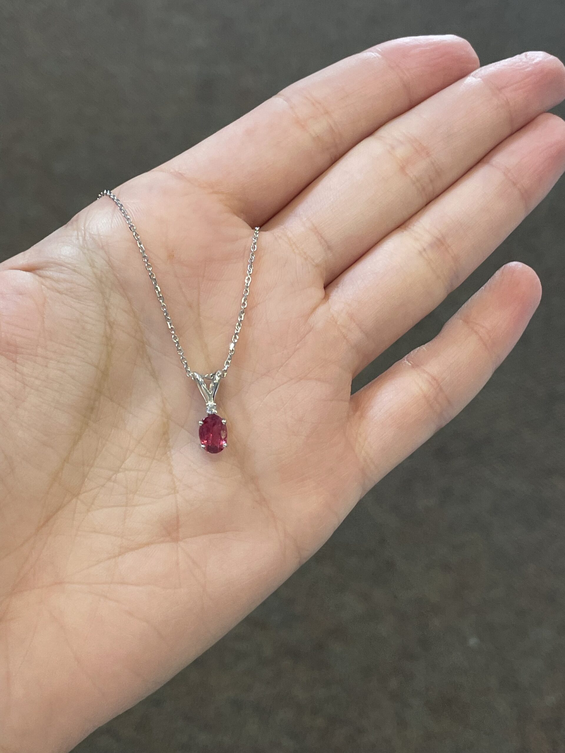 14k White Gold Genuine Pink Tourmaline & Diamond Pendant - Image 4