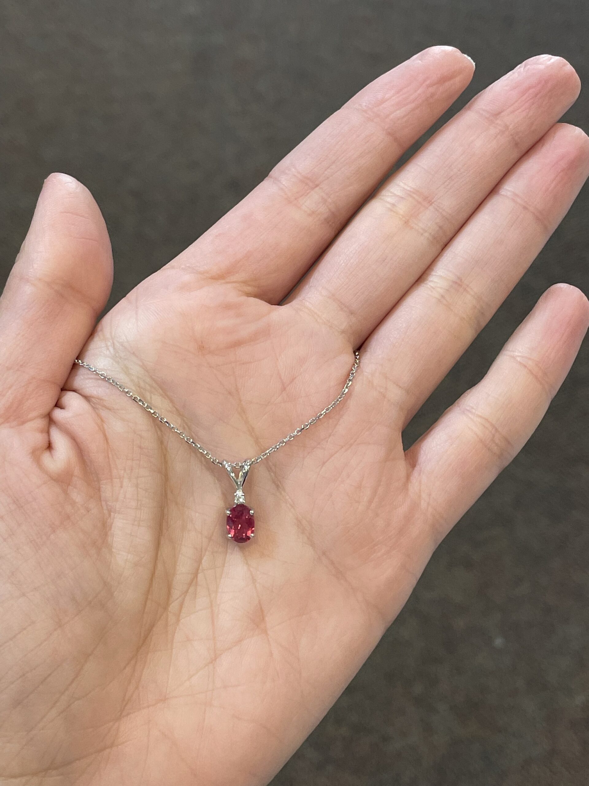 14k White Gold Genuine Pink Tourmaline & Diamond Pendant - Image 5