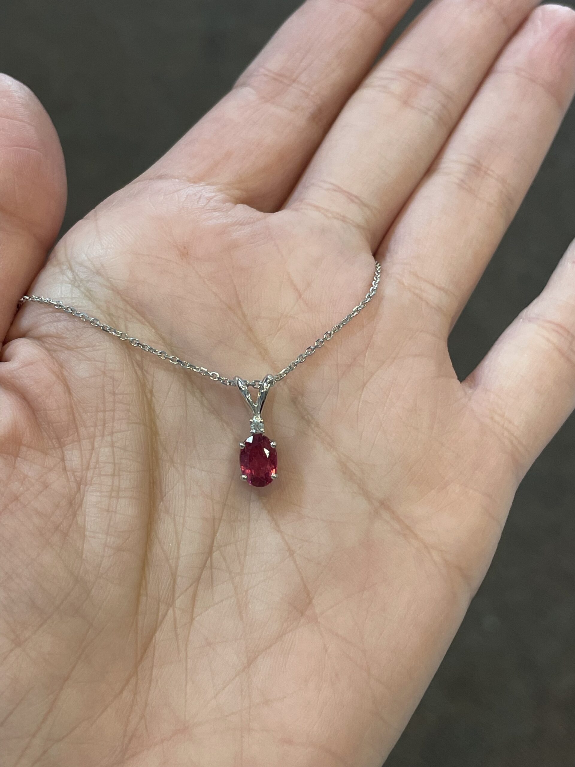 14k White Gold Genuine Pink Tourmaline & Diamond Pendant - Image 6