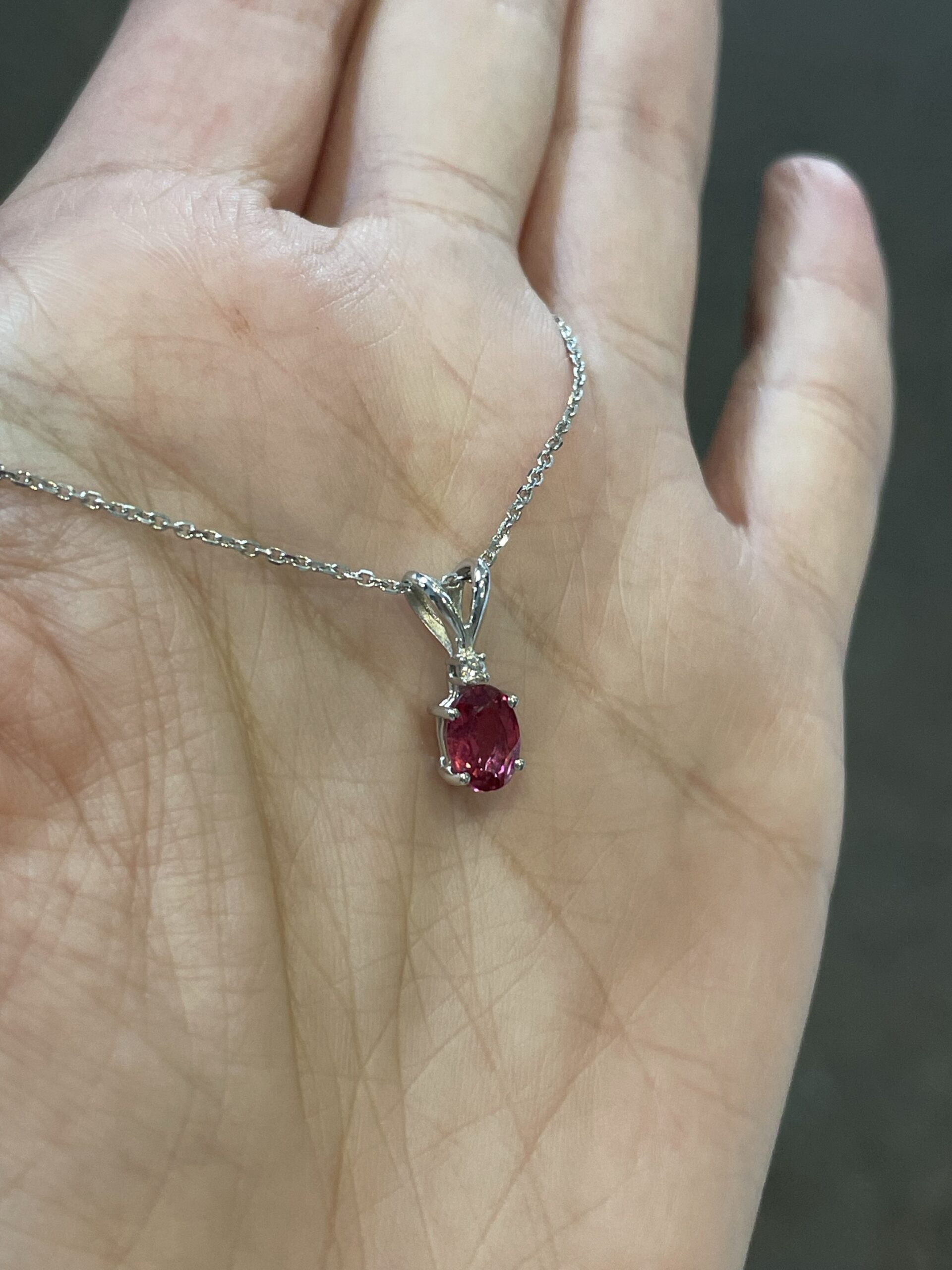 14k White Gold Genuine Pink Tourmaline & Diamond Pendant - Image 7