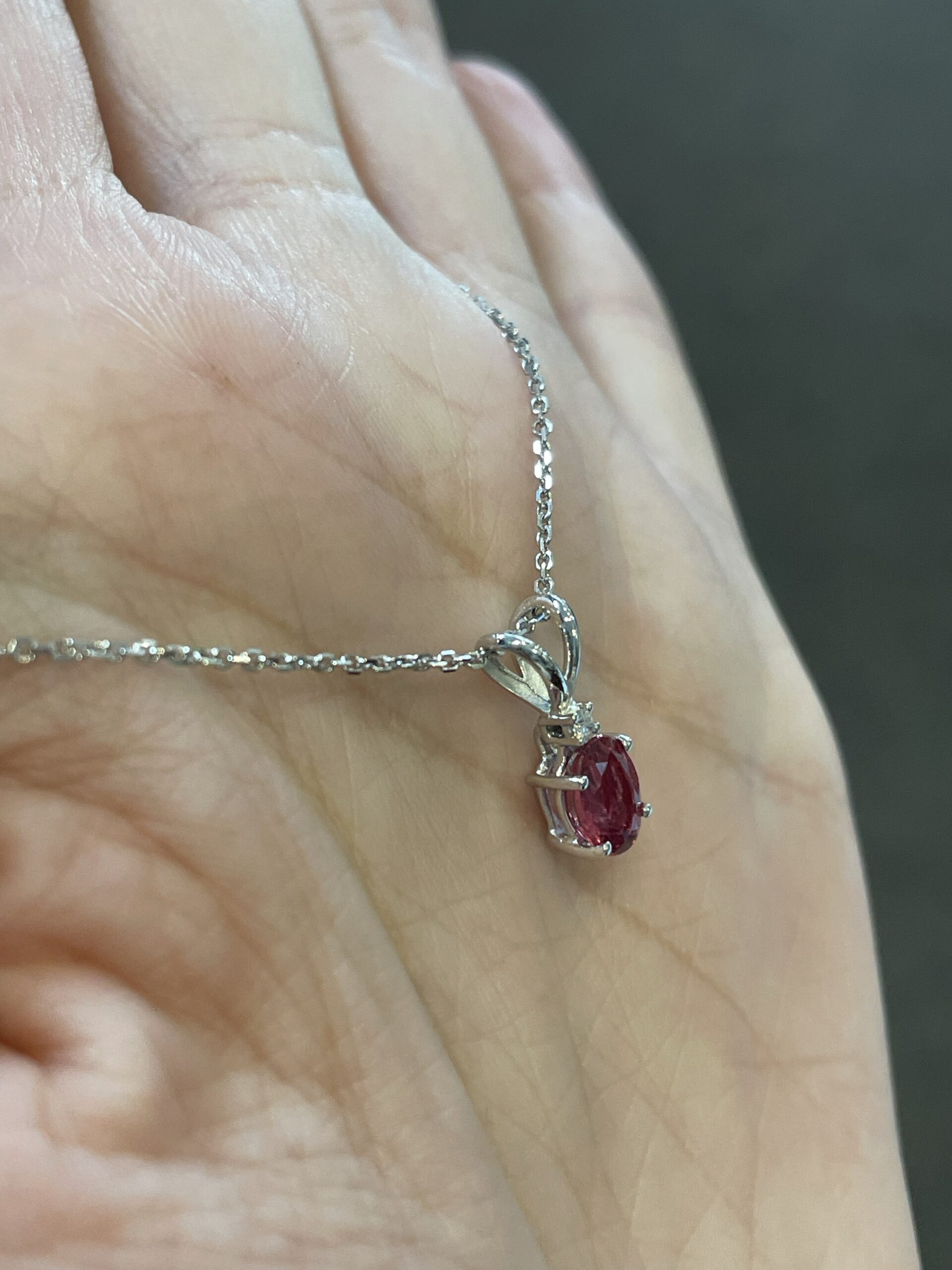 14k White Gold Genuine Pink Tourmaline & Diamond Pendant - Image 8