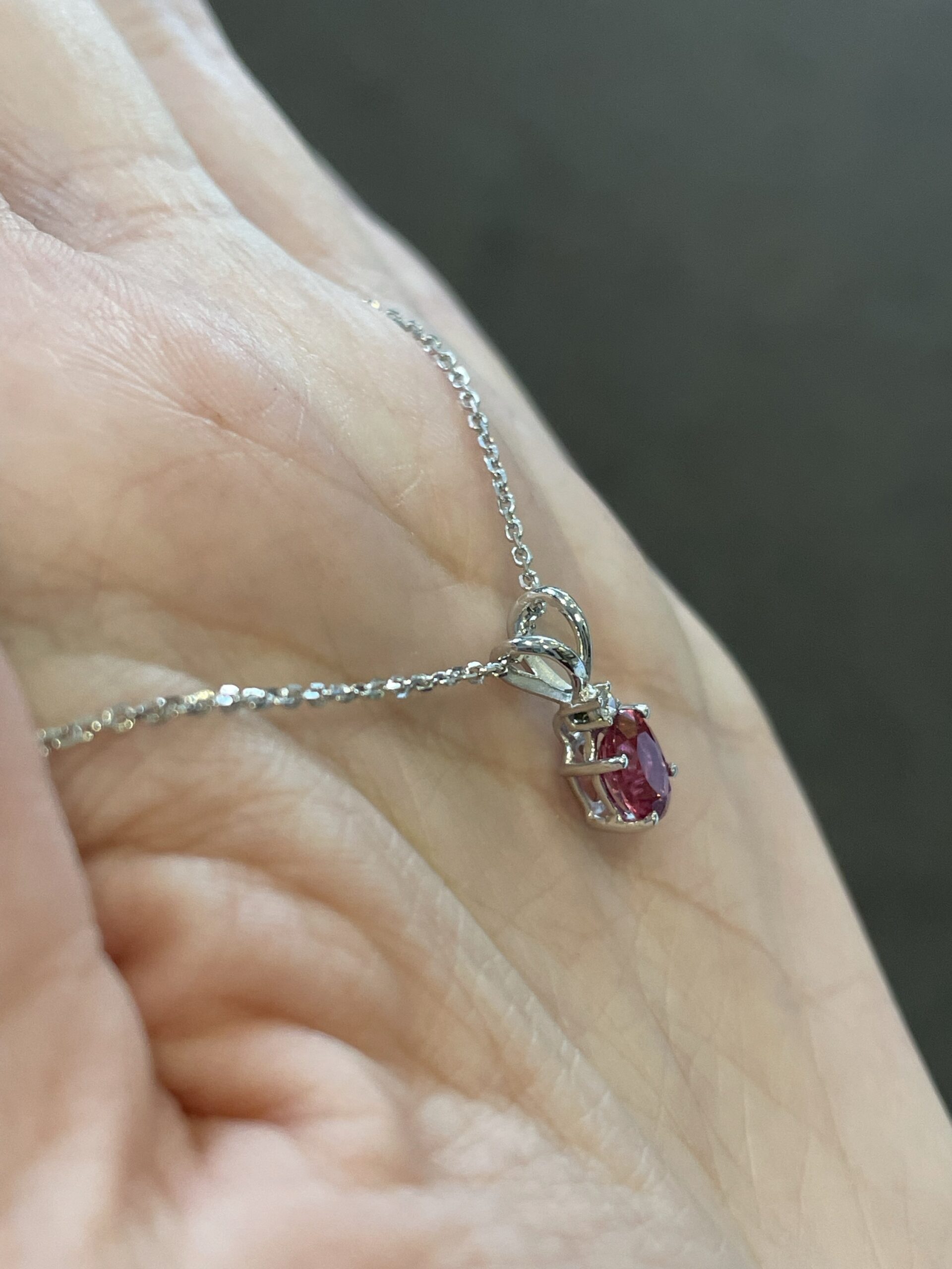 14k White Gold Genuine Pink Tourmaline & Diamond Pendant - Image 9