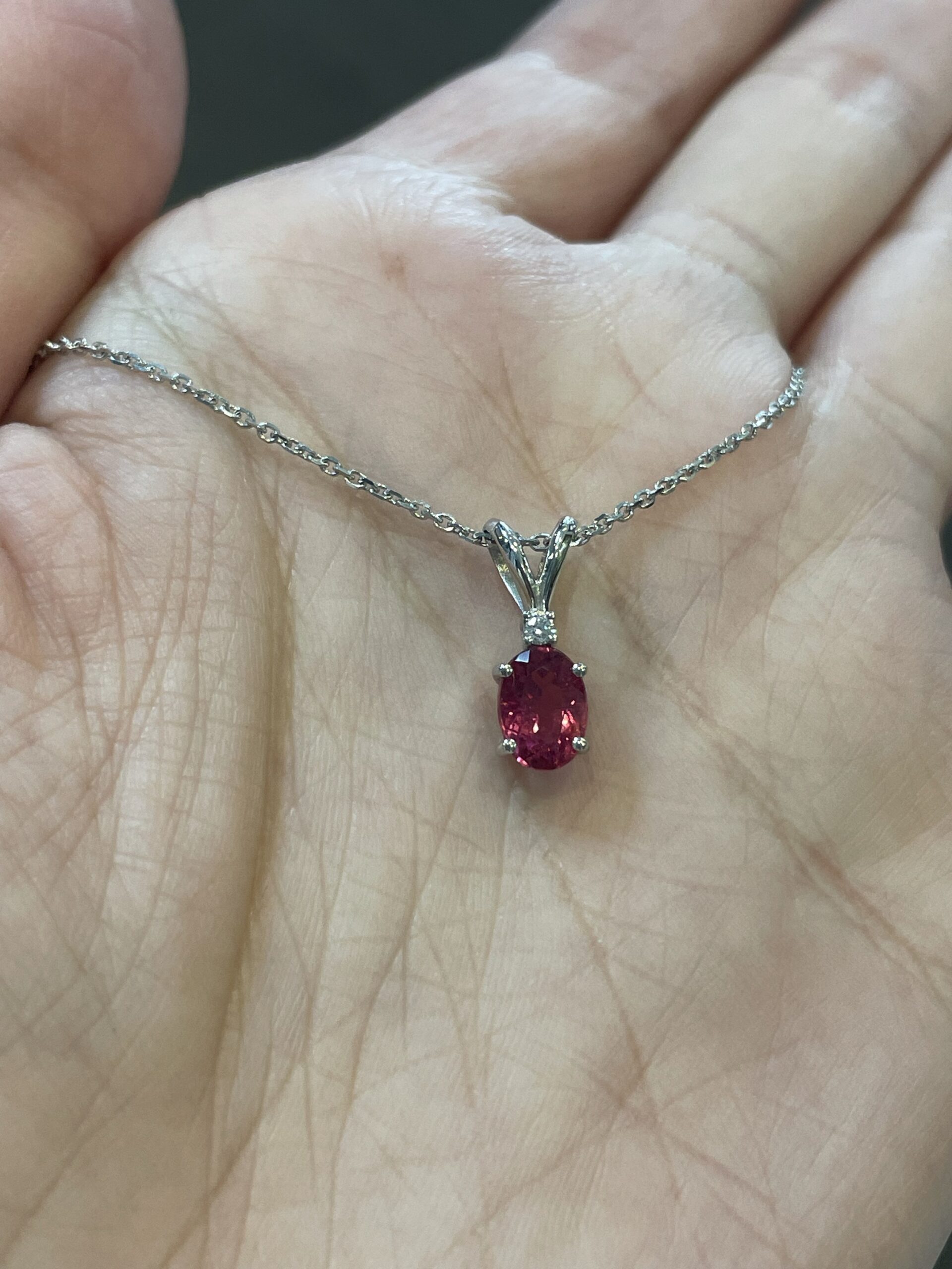 14k White Gold Genuine Pink Tourmaline & Diamond Pendant - Image 2