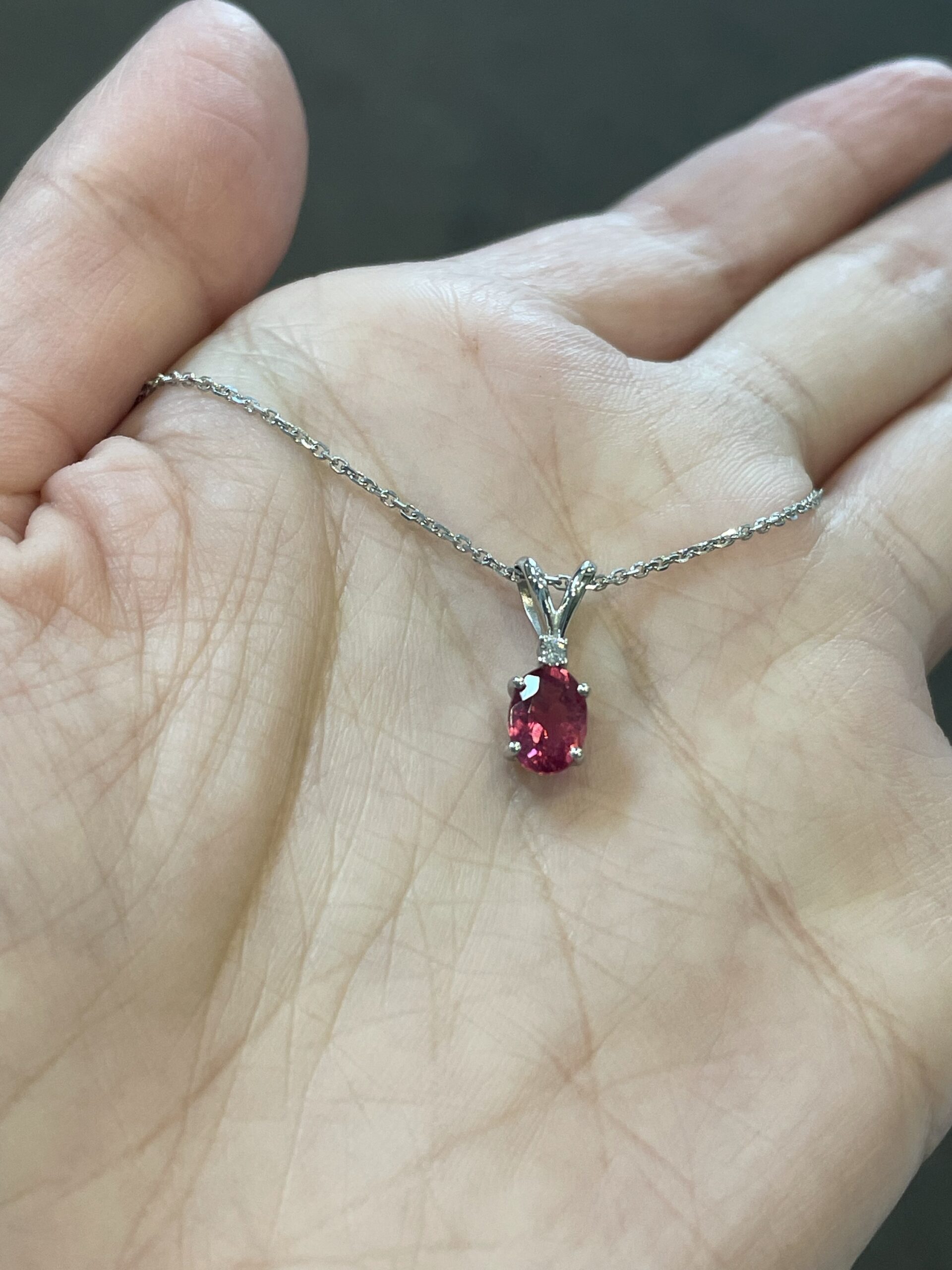 14k White Gold Genuine Pink Tourmaline & Diamond Pendant