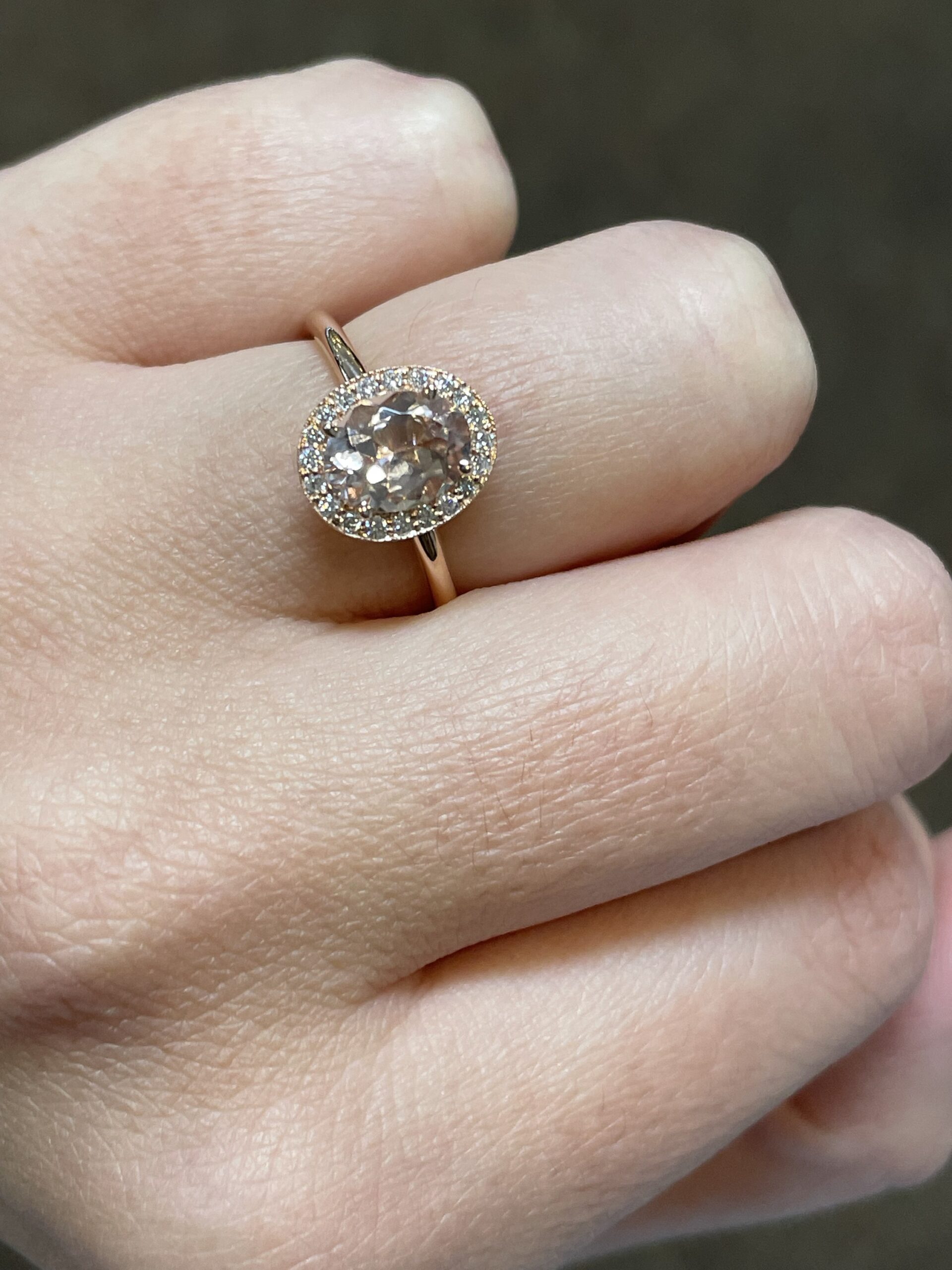 14k Rose Gold Genuine 1.07 Cttw Oval Shaped Morganite & Diamond Halo Ring With Tubular Shank - Image 9