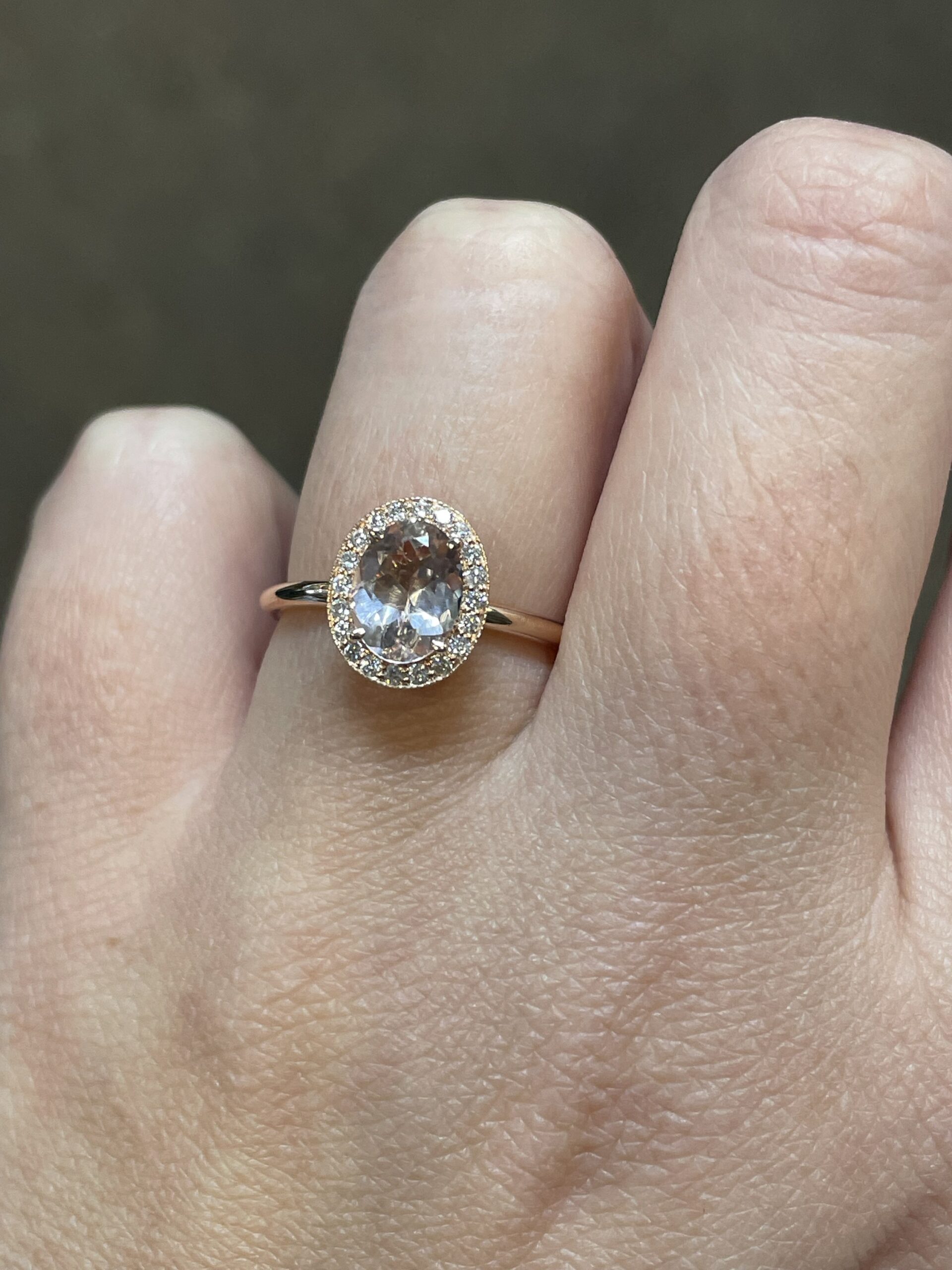 14k Rose Gold Genuine 1.07 Cttw Oval Shaped Morganite & Diamond Halo Ring With Tubular Shank - Image 10