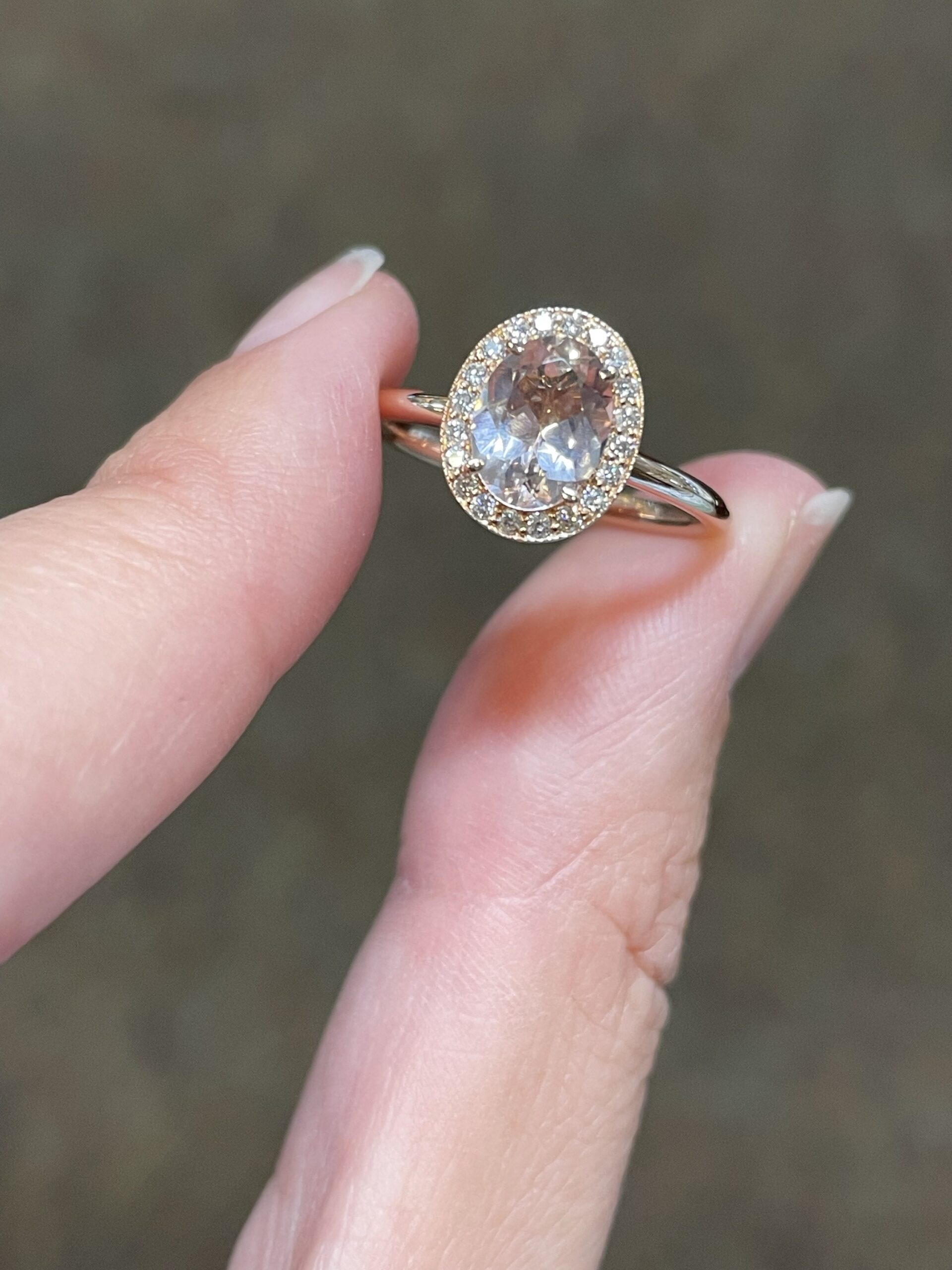14k Rose Gold Genuine 1.07 Cttw Oval Shaped Morganite & Diamond Halo Ring With Tubular Shank - Image 4