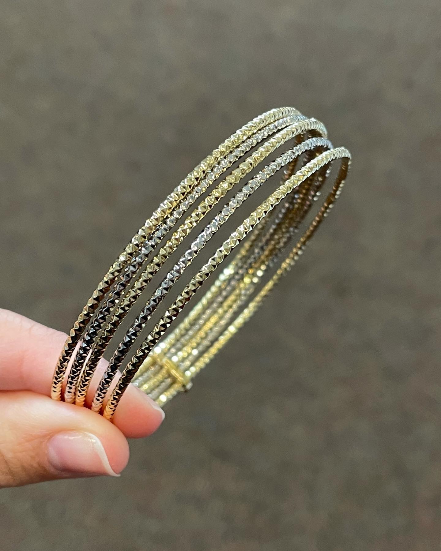 18k White & 18k Yellow Gold 5 Bangle Slip-On Bracelet Set From Italy - Image 16