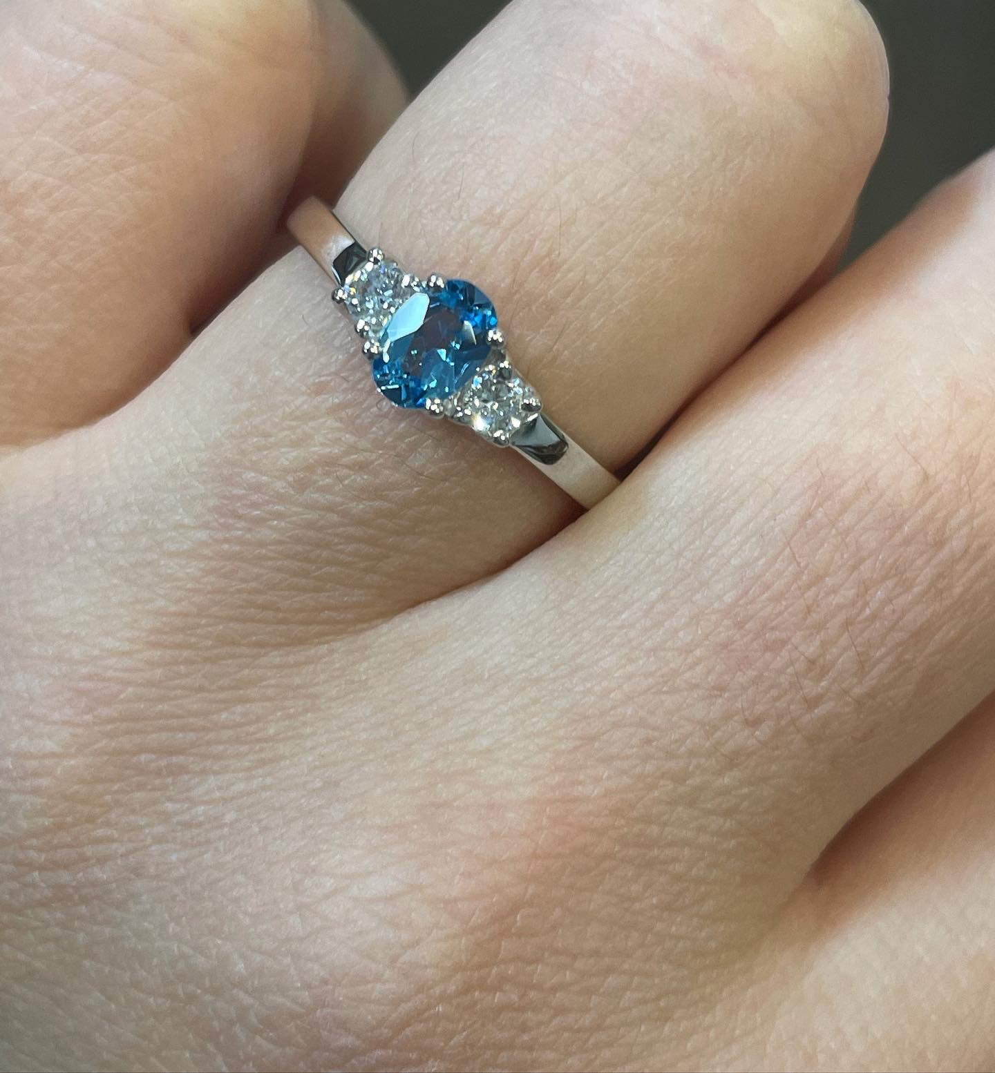 14k White Gold Genuine .44 Cttw Swiss Blue Topaz & Diamond 3 Stone Ring - Image 12