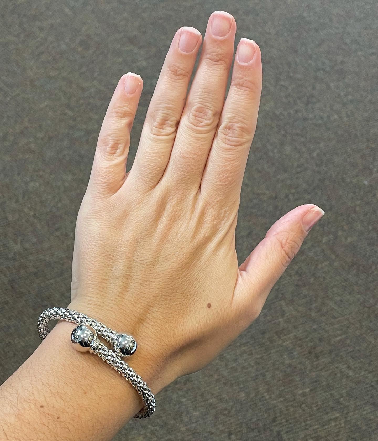 18k White Gold Flexible Cuff Ball Bracelet - Image 5