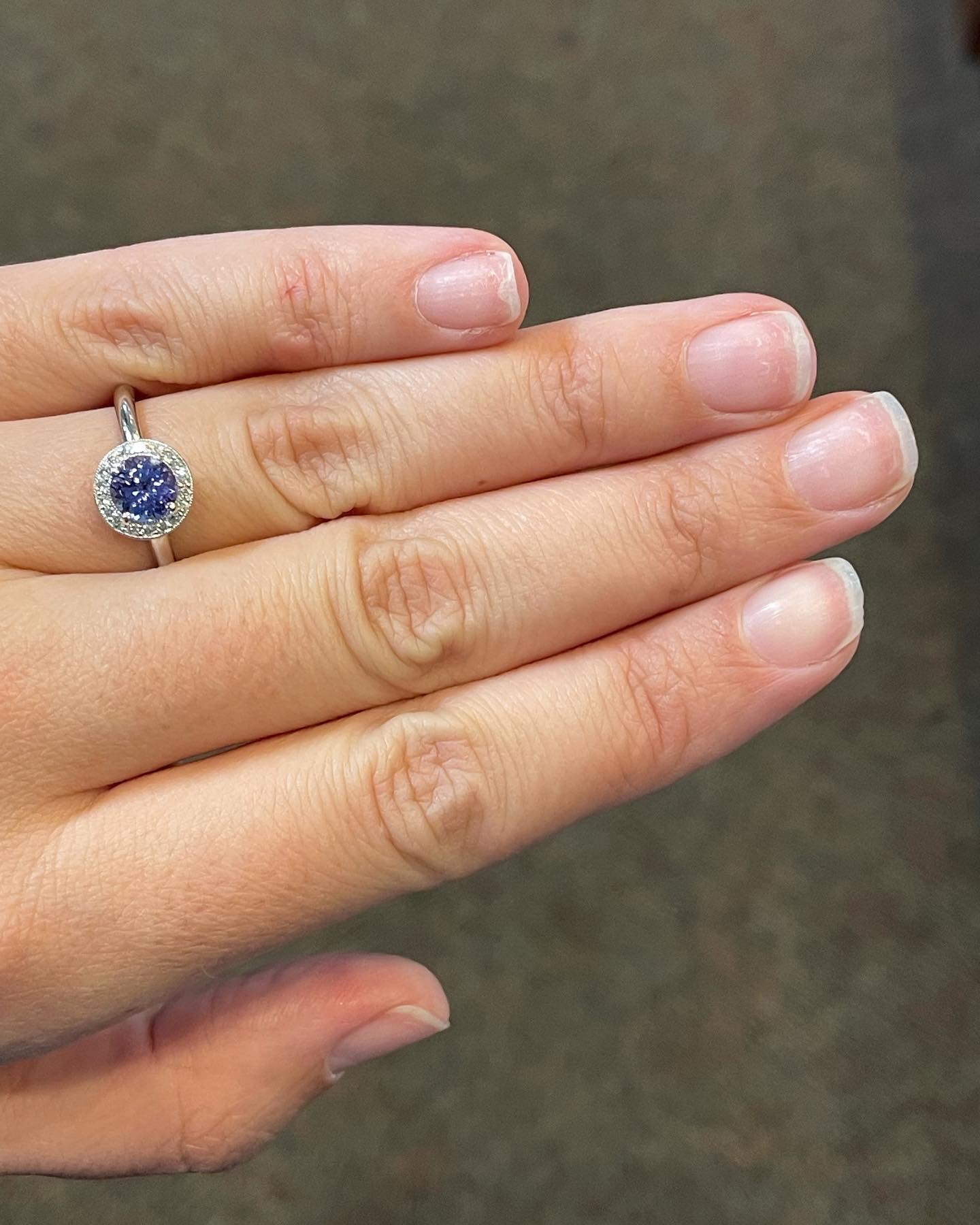 14k White Gold Genuine Tanzanite & Diamond Halo Ring - Image 10