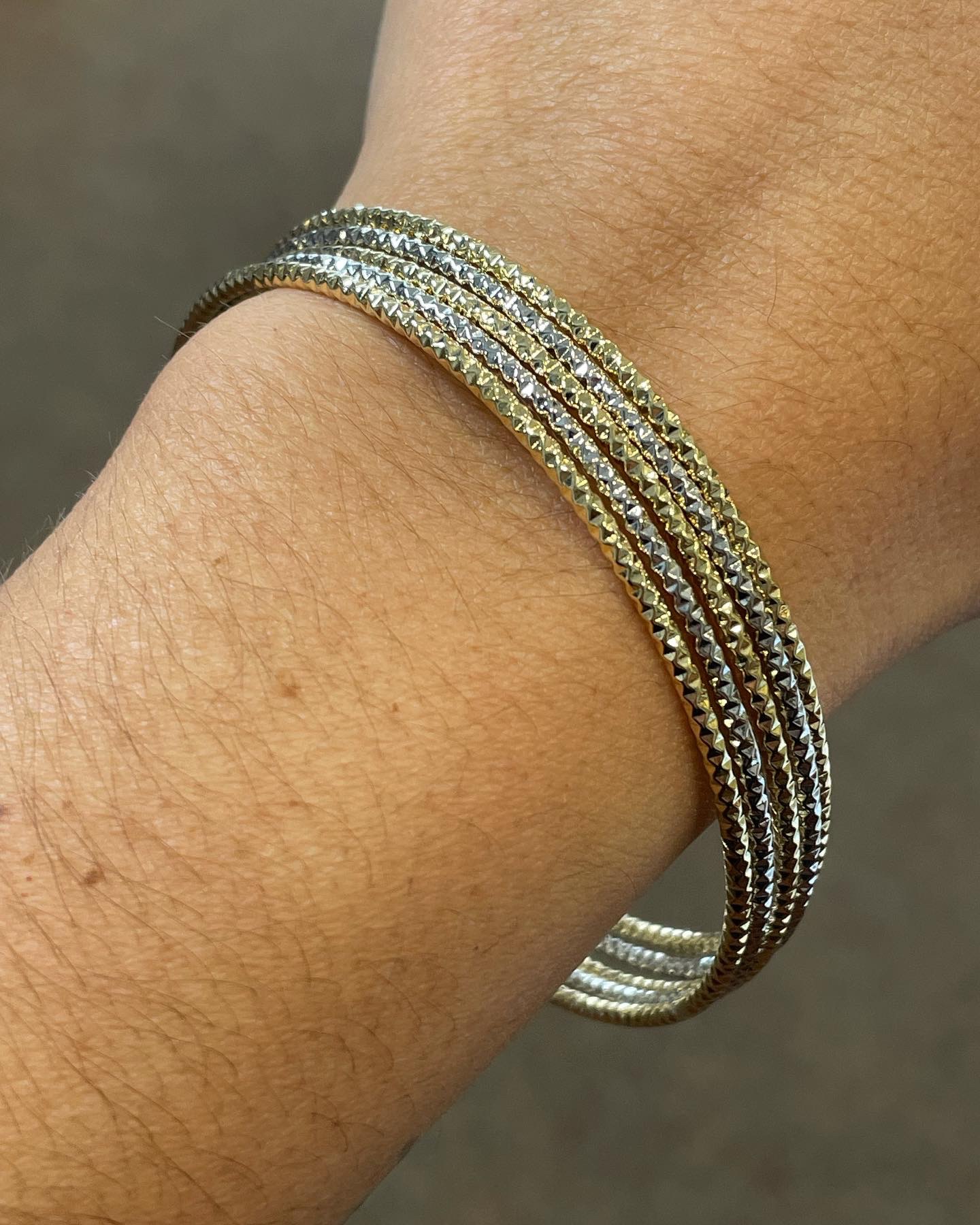 18k White & 18k Yellow Gold 5 Bangle Slip-On Bracelet Set From Italy - Image 15