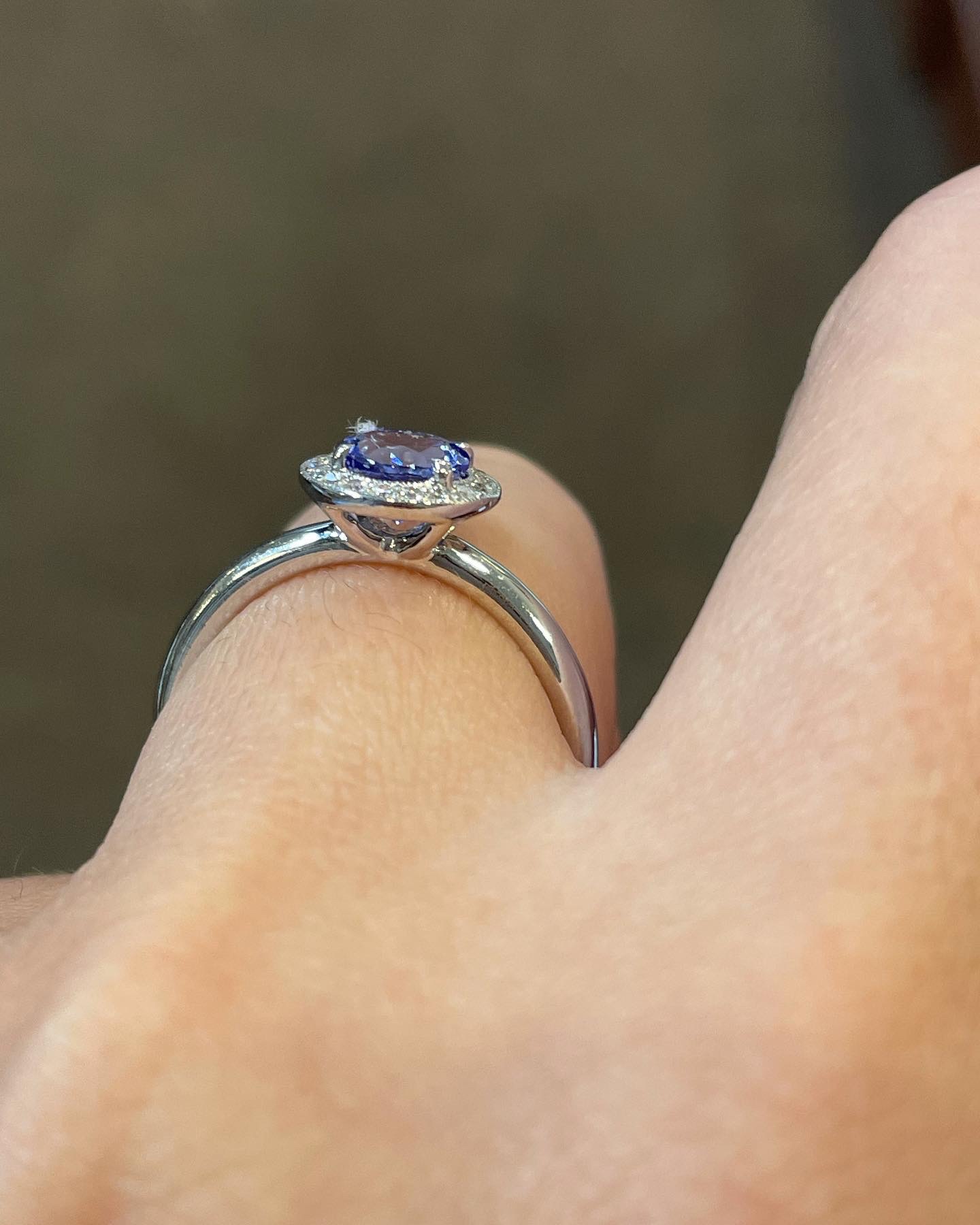 14k White Gold Genuine Tanzanite & Diamond Halo Ring - Image 11