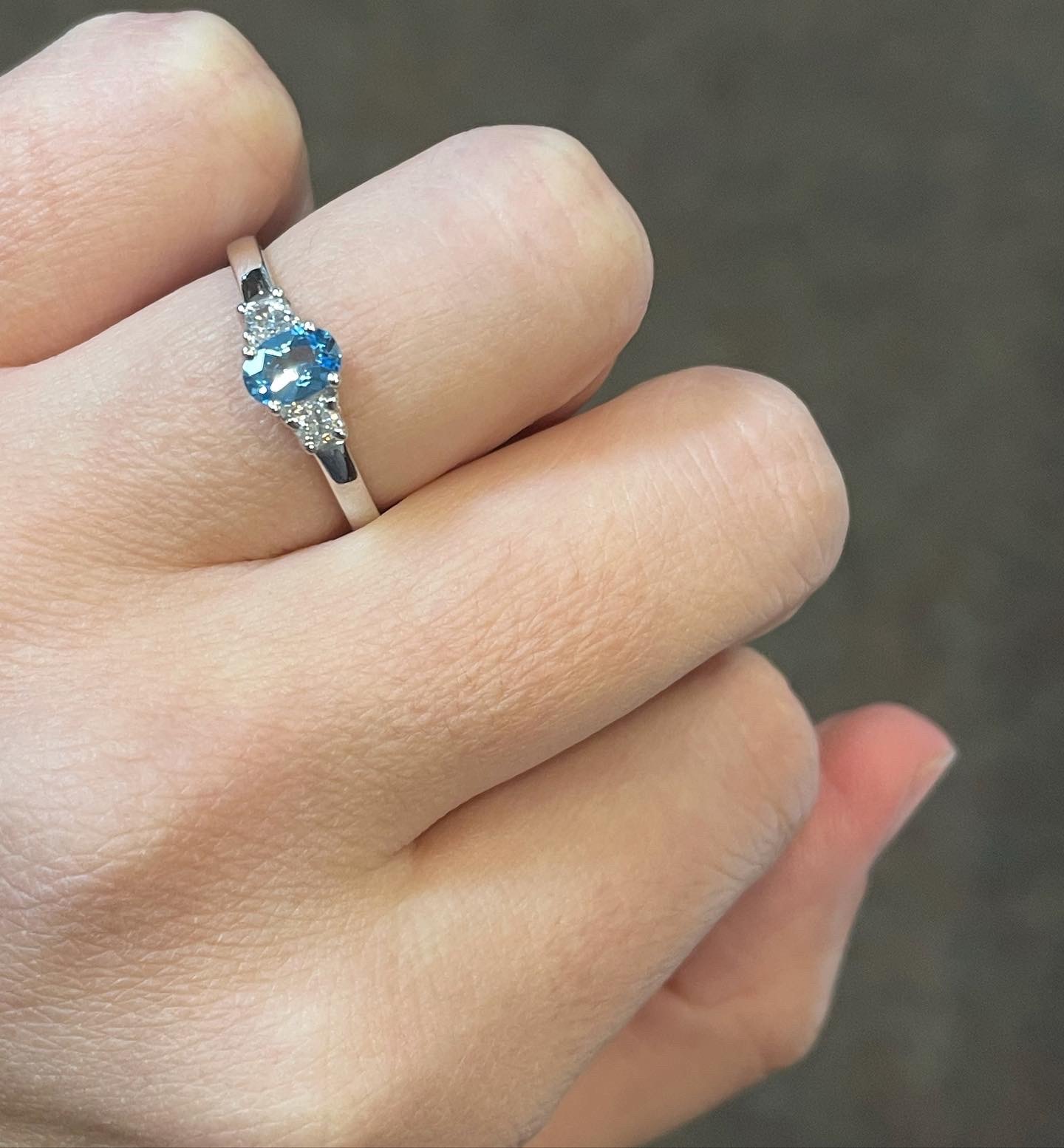 14k White Gold Genuine .44 Cttw Swiss Blue Topaz & Diamond 3 Stone Ring - Image 15