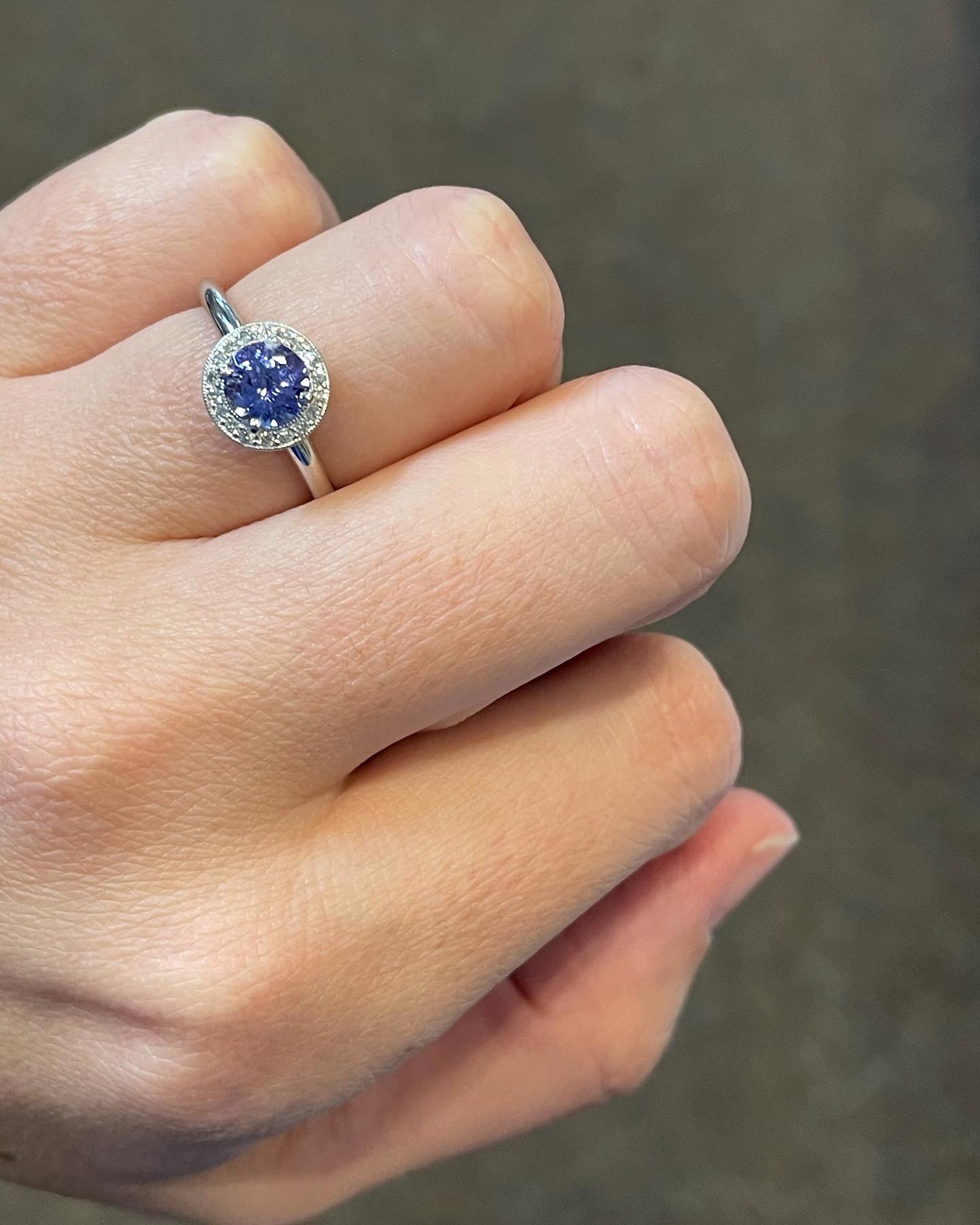 14k White Gold Genuine Tanzanite & Diamond Halo Ring - Image 6
