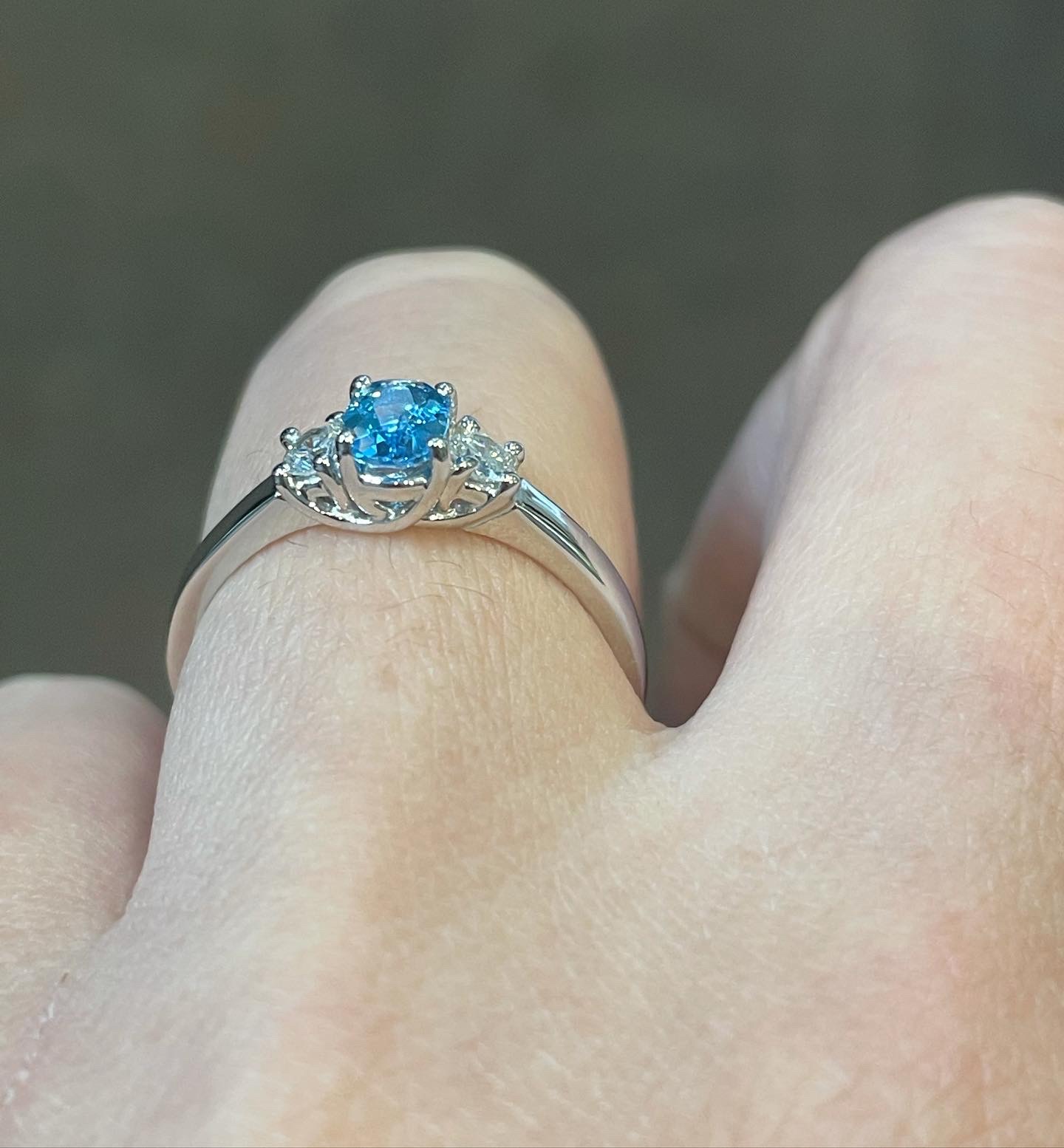 14k White Gold Genuine .44 Cttw Swiss Blue Topaz & Diamond 3 Stone Ring - Image 17