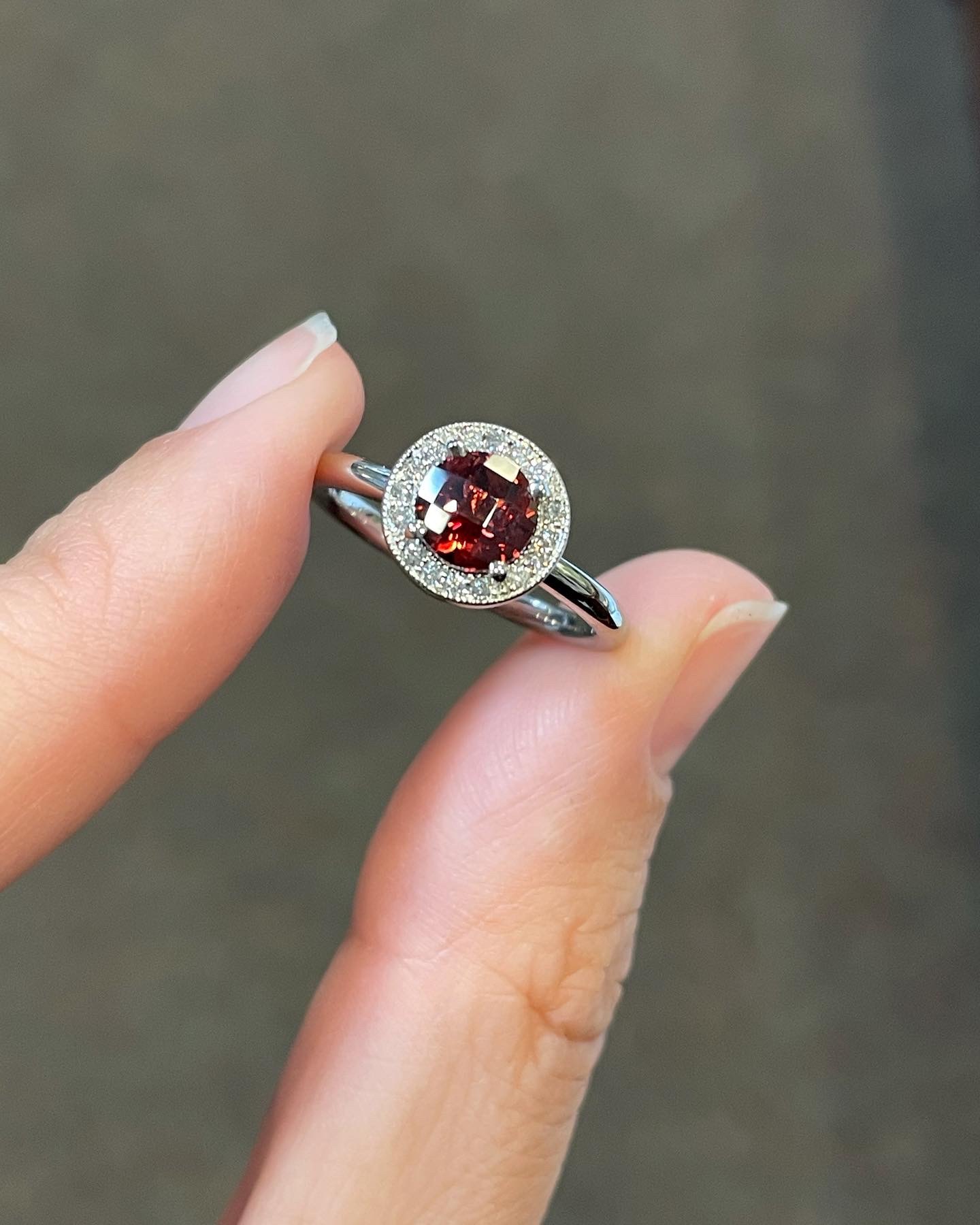 14k White Gold Genuine 1 Carat Garnet & Diamond Halo Ring - Image 2