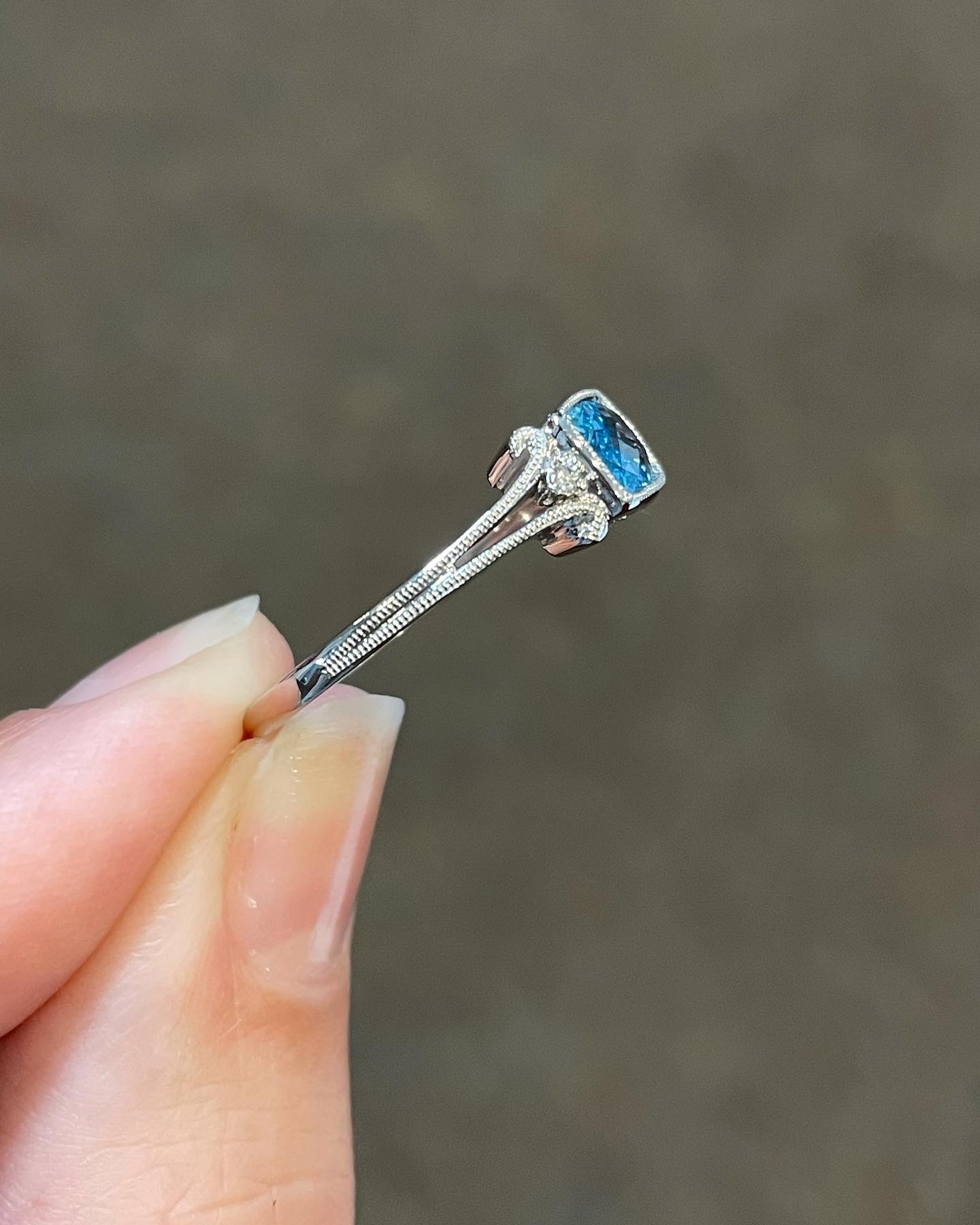14k White Gold Genuine 1.14 Cttw Bezel Set Blue Topaz & Diamond Ring - Image 4