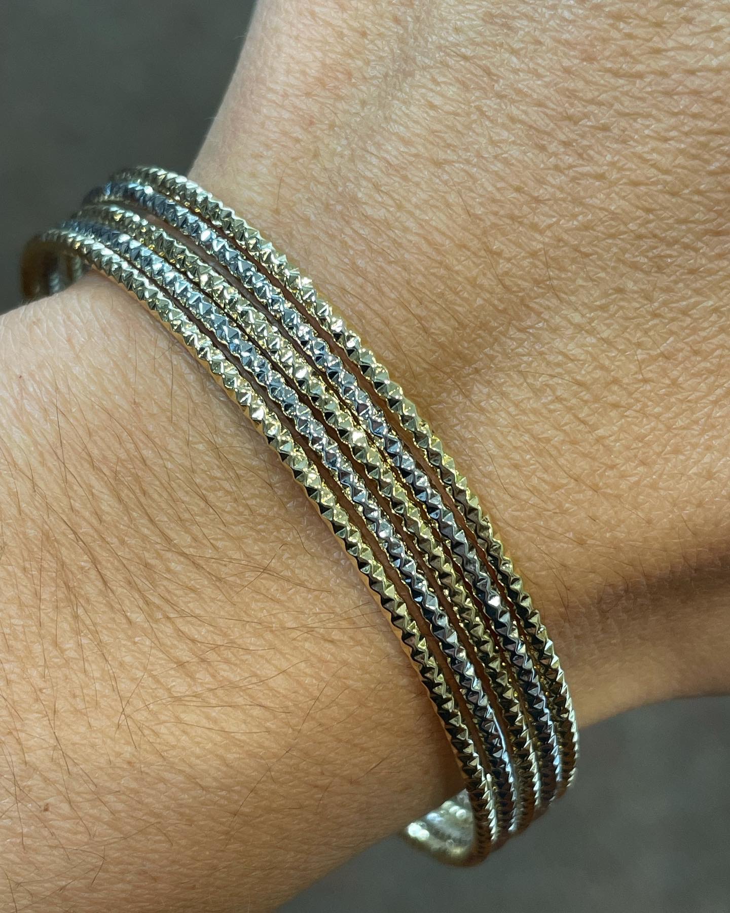 18k White & 18k Yellow Gold 5 Bangle Slip-On Bracelet Set From Italy - Image 12