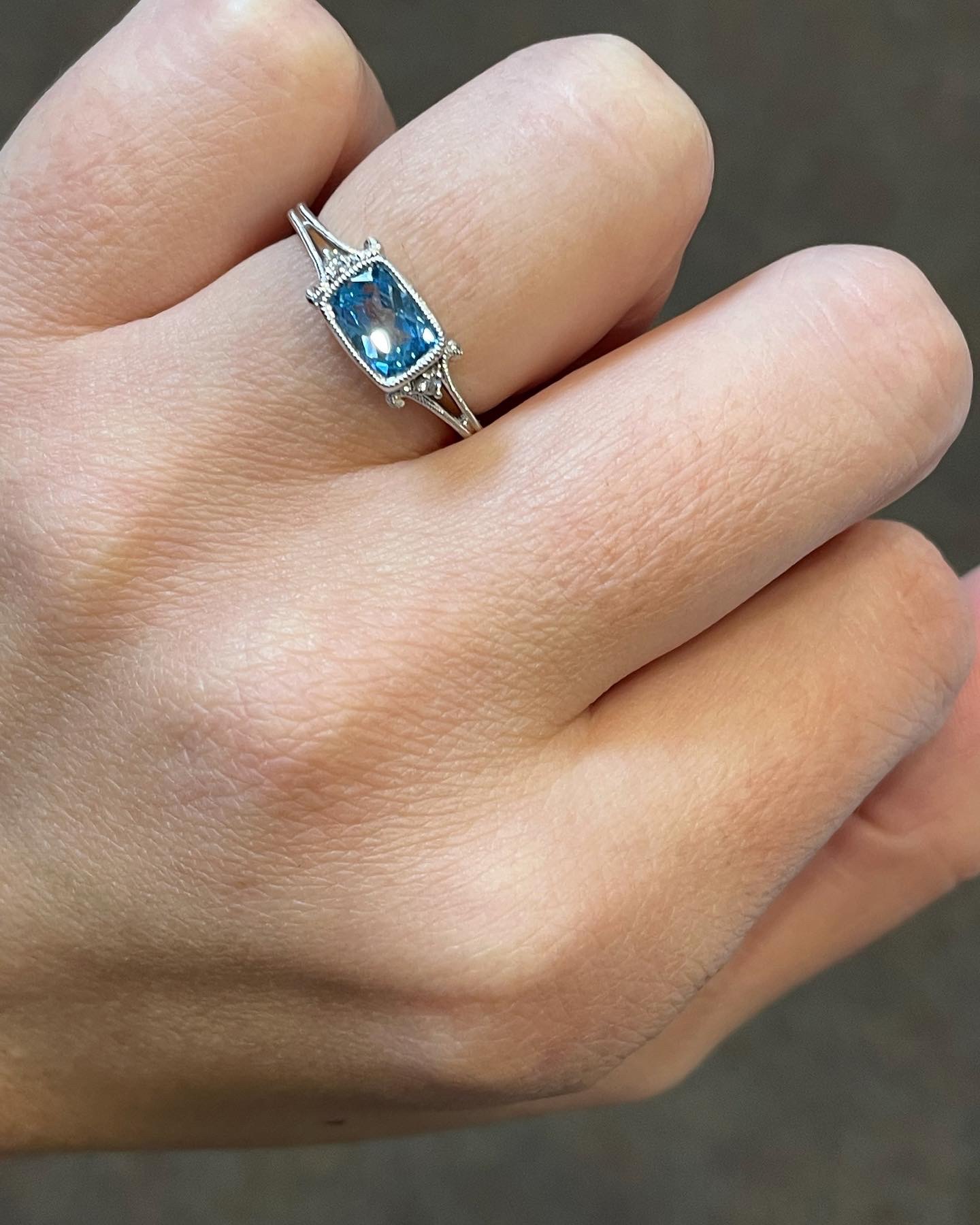 14k White Gold Genuine 1.14 Cttw Bezel Set Blue Topaz & Diamond Ring - Image 8