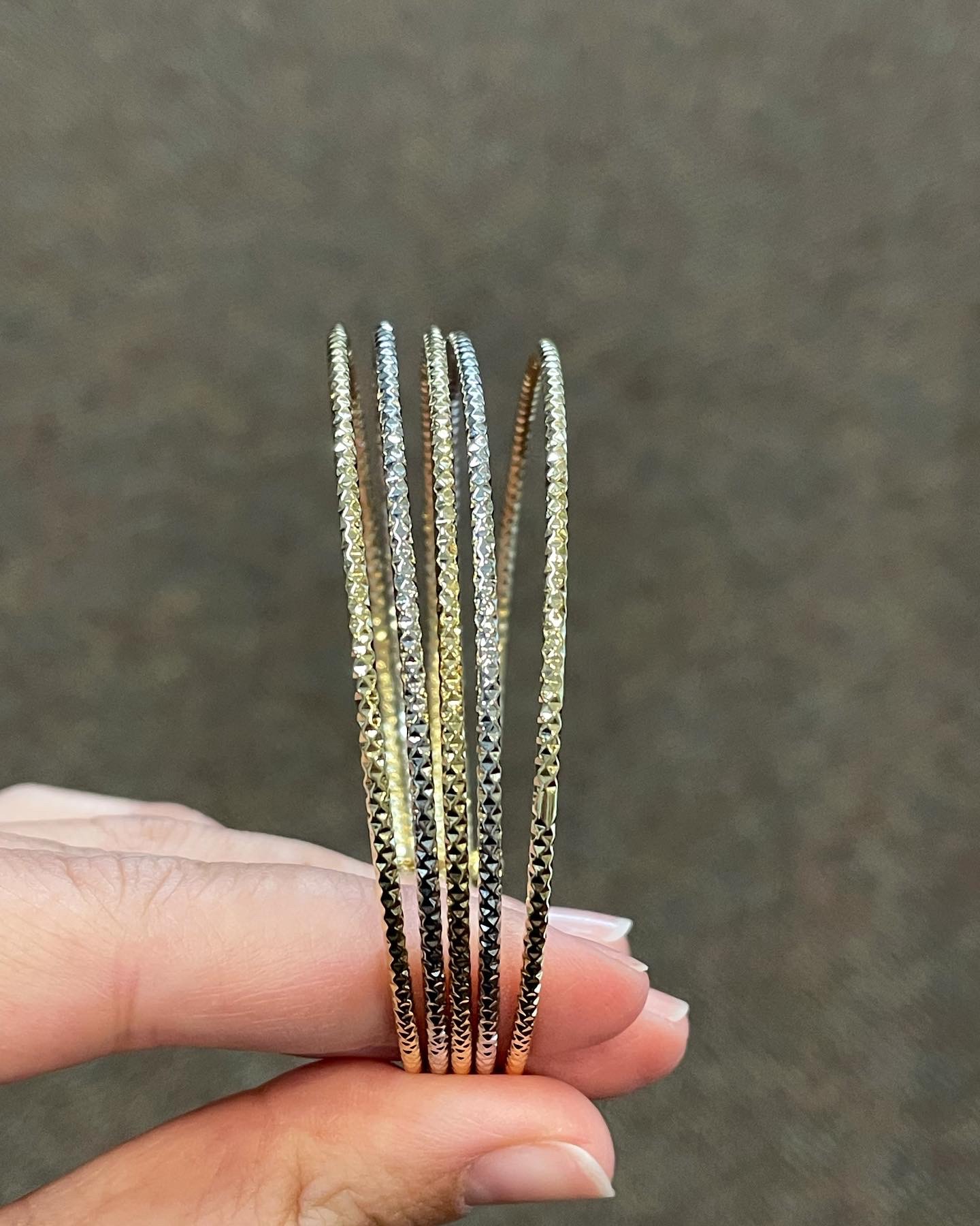 18k White & 18k Yellow Gold 5 Bangle Slip-On Bracelet Set From Italy - Image 14