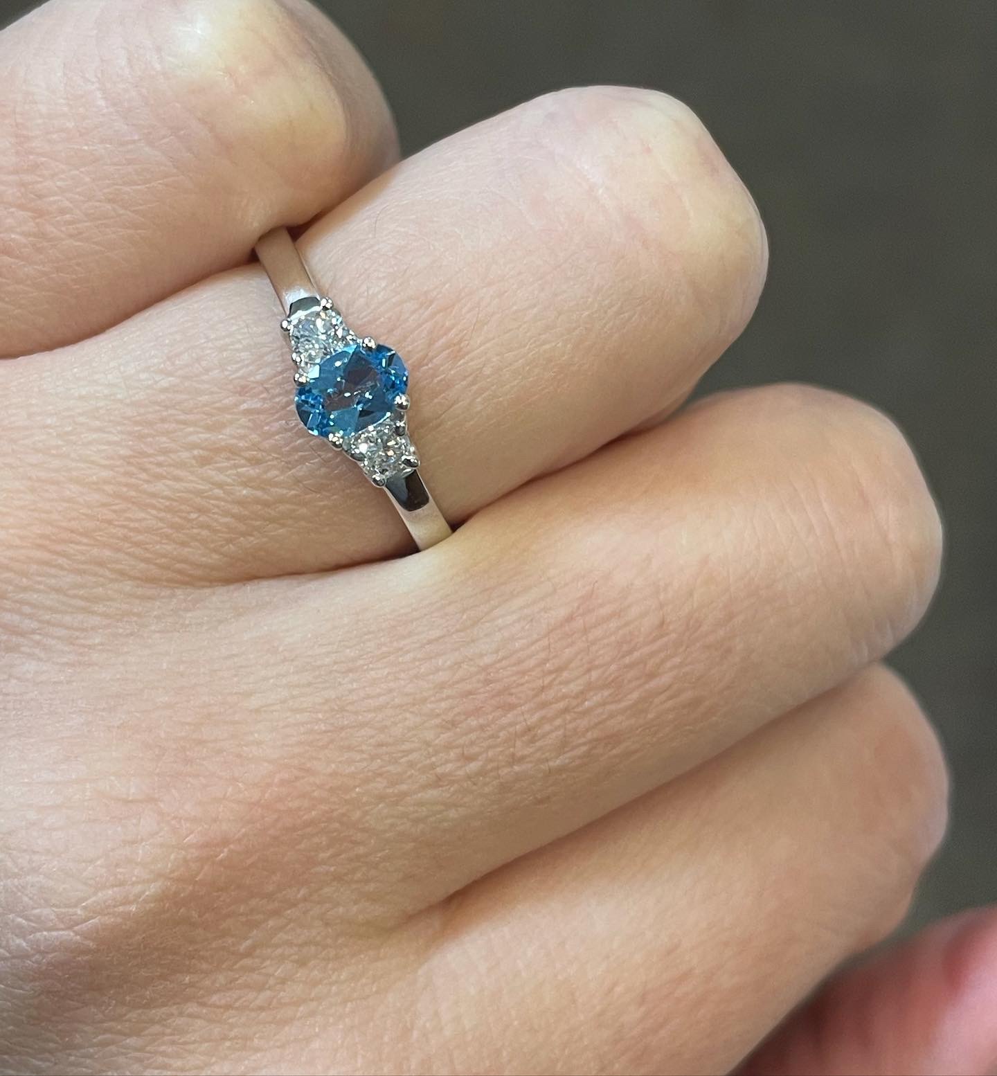 14k White Gold Genuine .44 Cttw Swiss Blue Topaz & Diamond 3 Stone Ring - Image 14