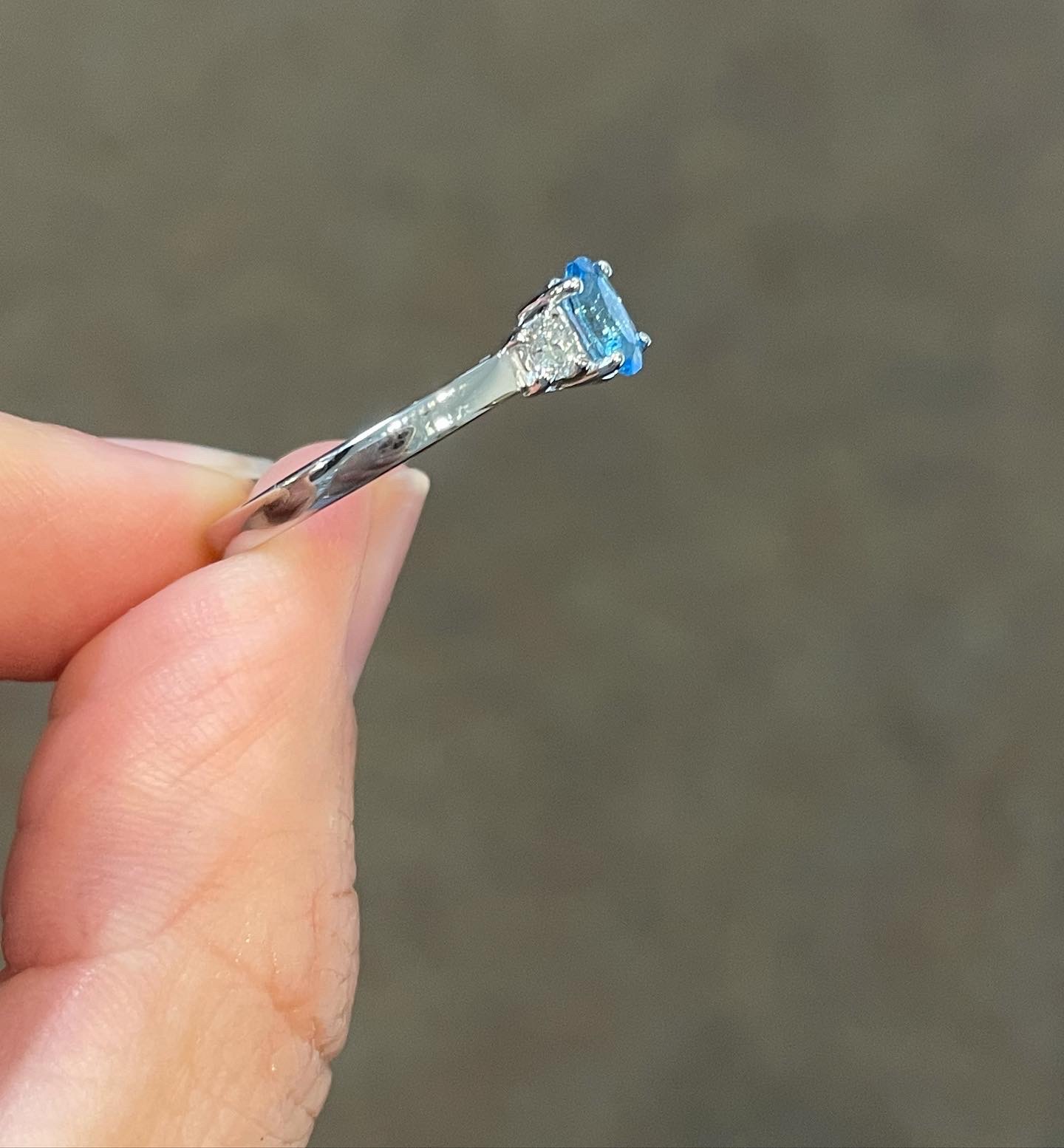 14k White Gold Genuine .44 Cttw Swiss Blue Topaz & Diamond 3 Stone Ring - Image 11