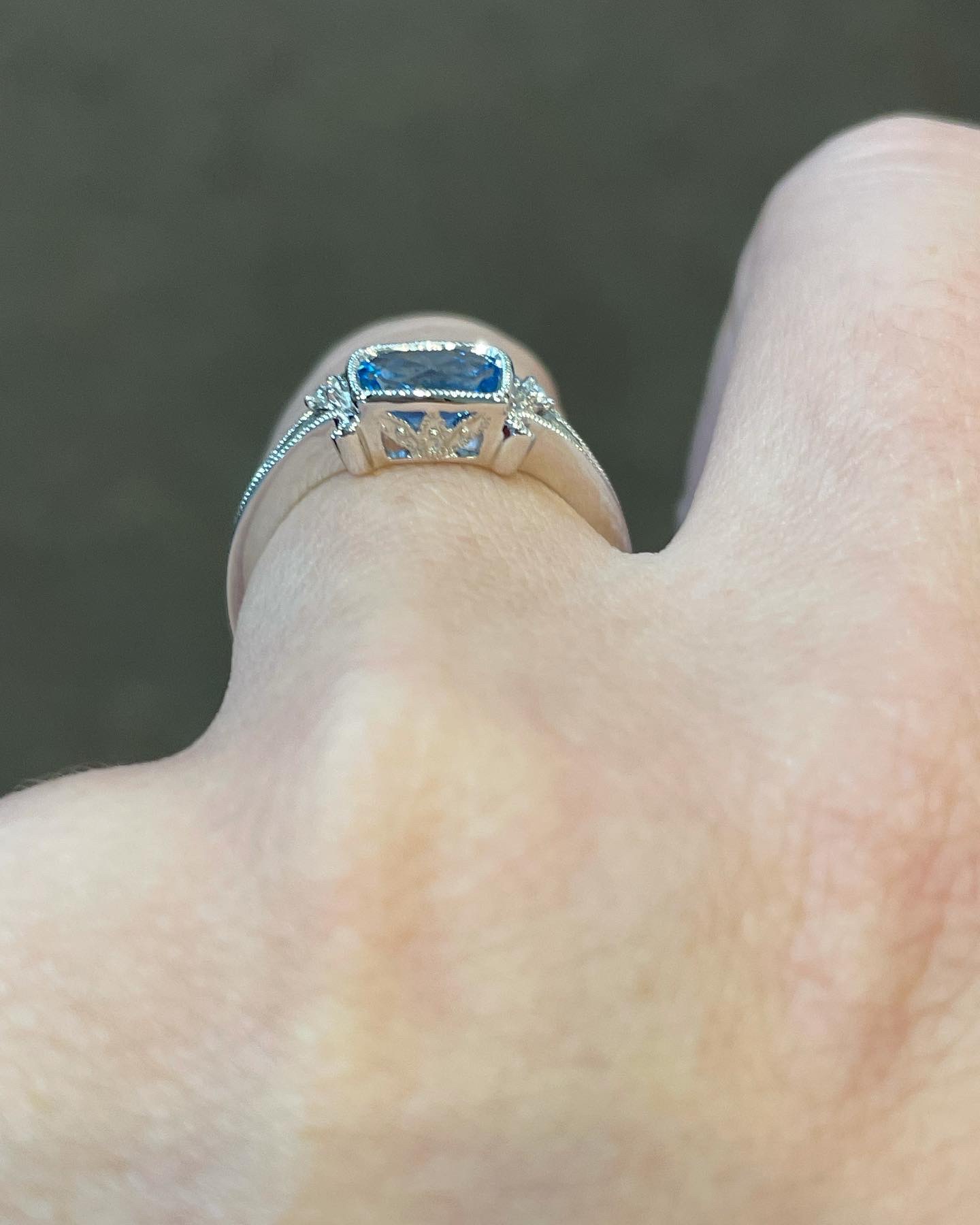 14k White Gold Genuine 1.14 Cttw Bezel Set Blue Topaz & Diamond Ring - Image 11