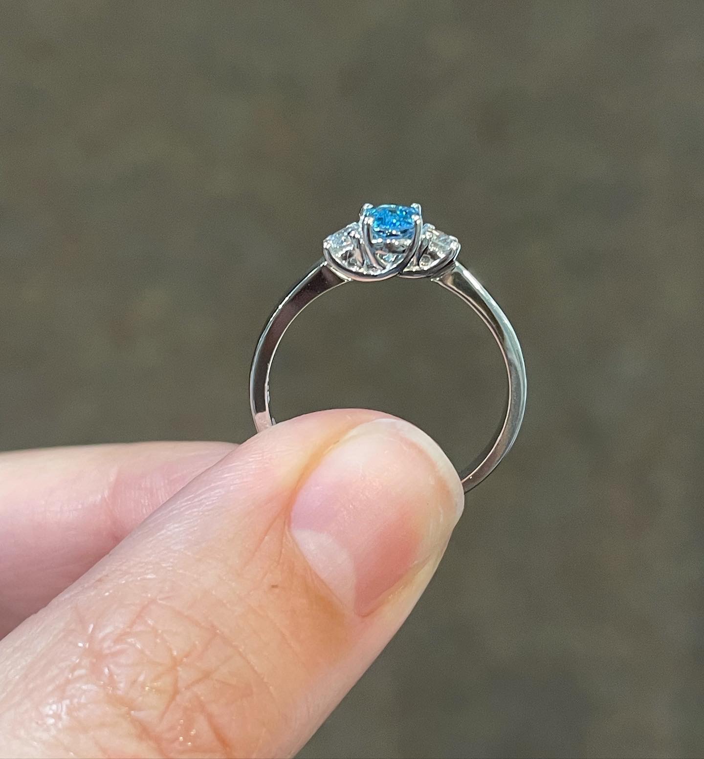 14k White Gold Genuine .44 Cttw Swiss Blue Topaz & Diamond 3 Stone Ring - Image 16