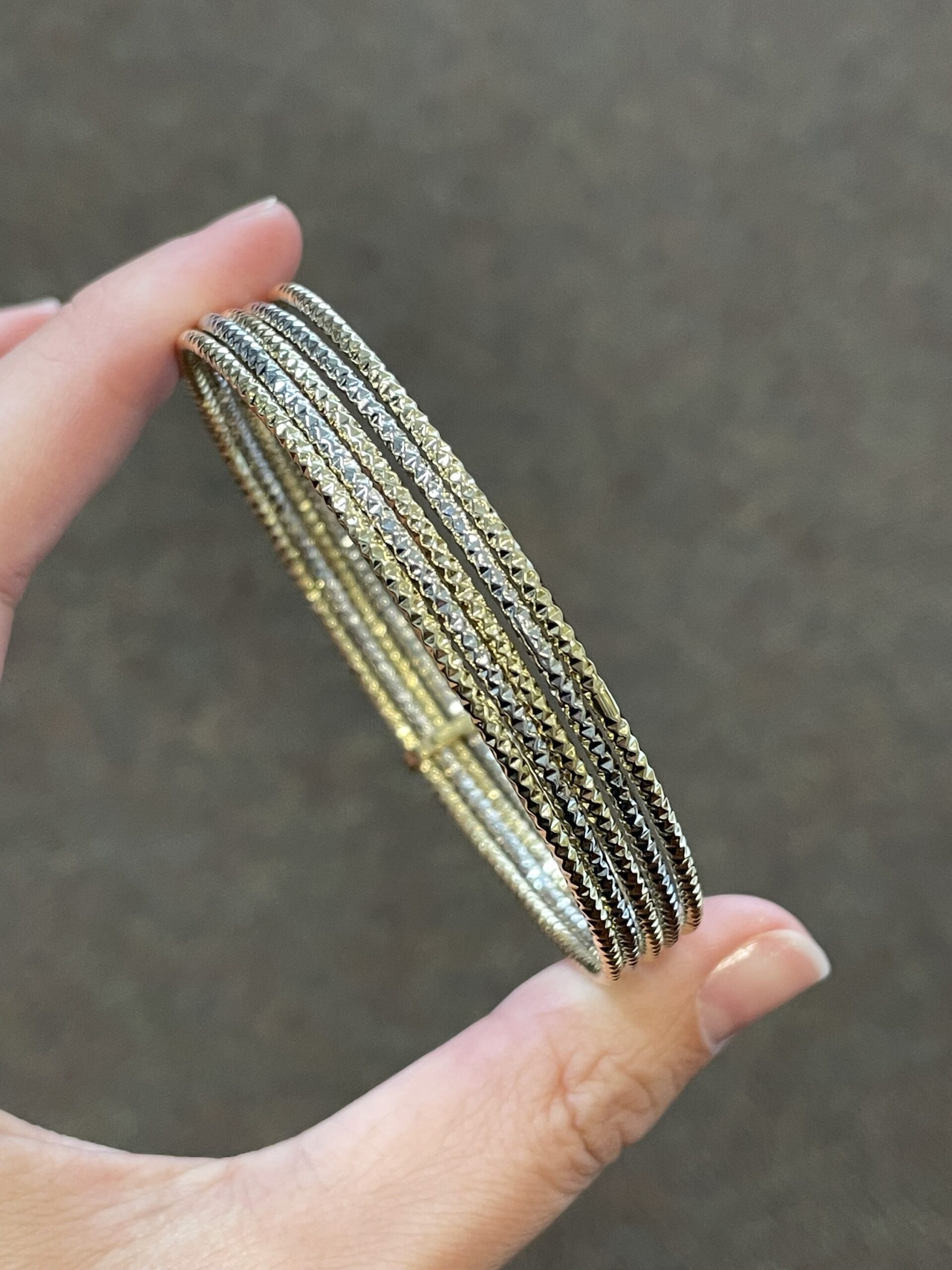 18k White & 18k Yellow Gold 5 Bangle Slip-On Bracelet Set From Italy