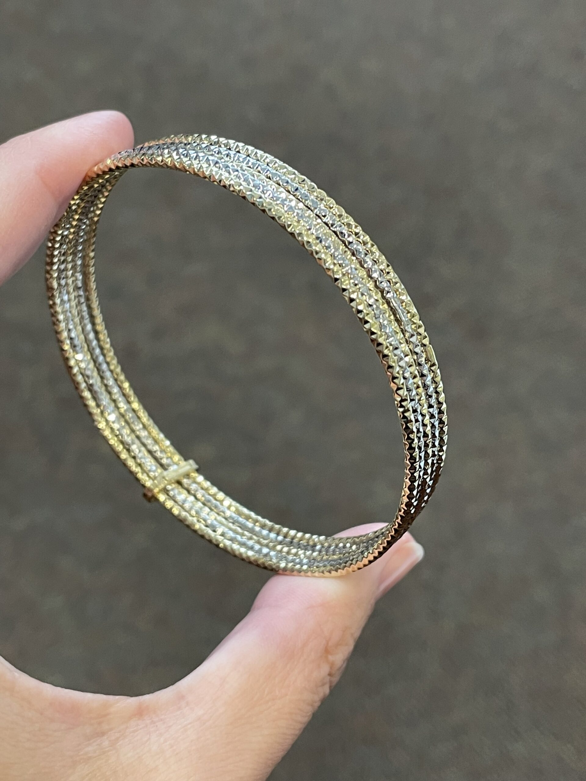 18k White & 18k Yellow Gold 5 Bangle Slip-On Bracelet Set From Italy - Image 2