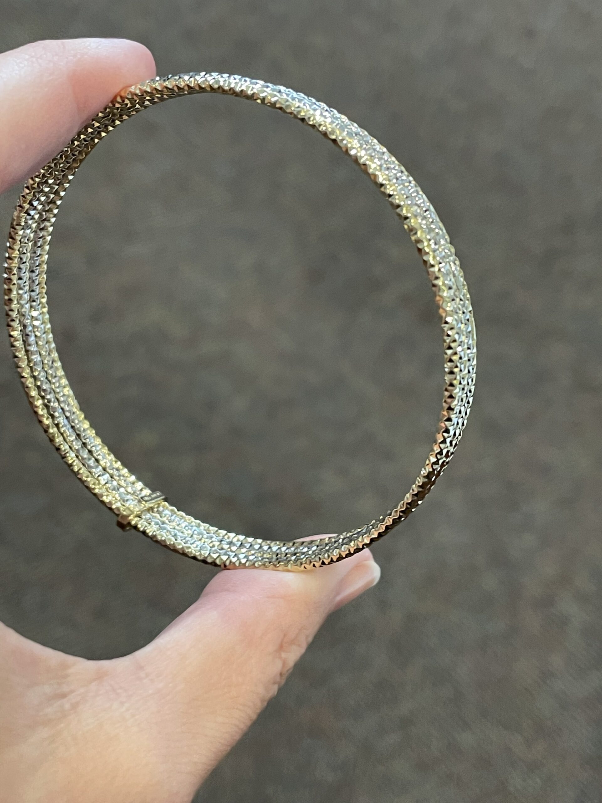 18k White & 18k Yellow Gold 5 Bangle Slip-On Bracelet Set From Italy - Image 4