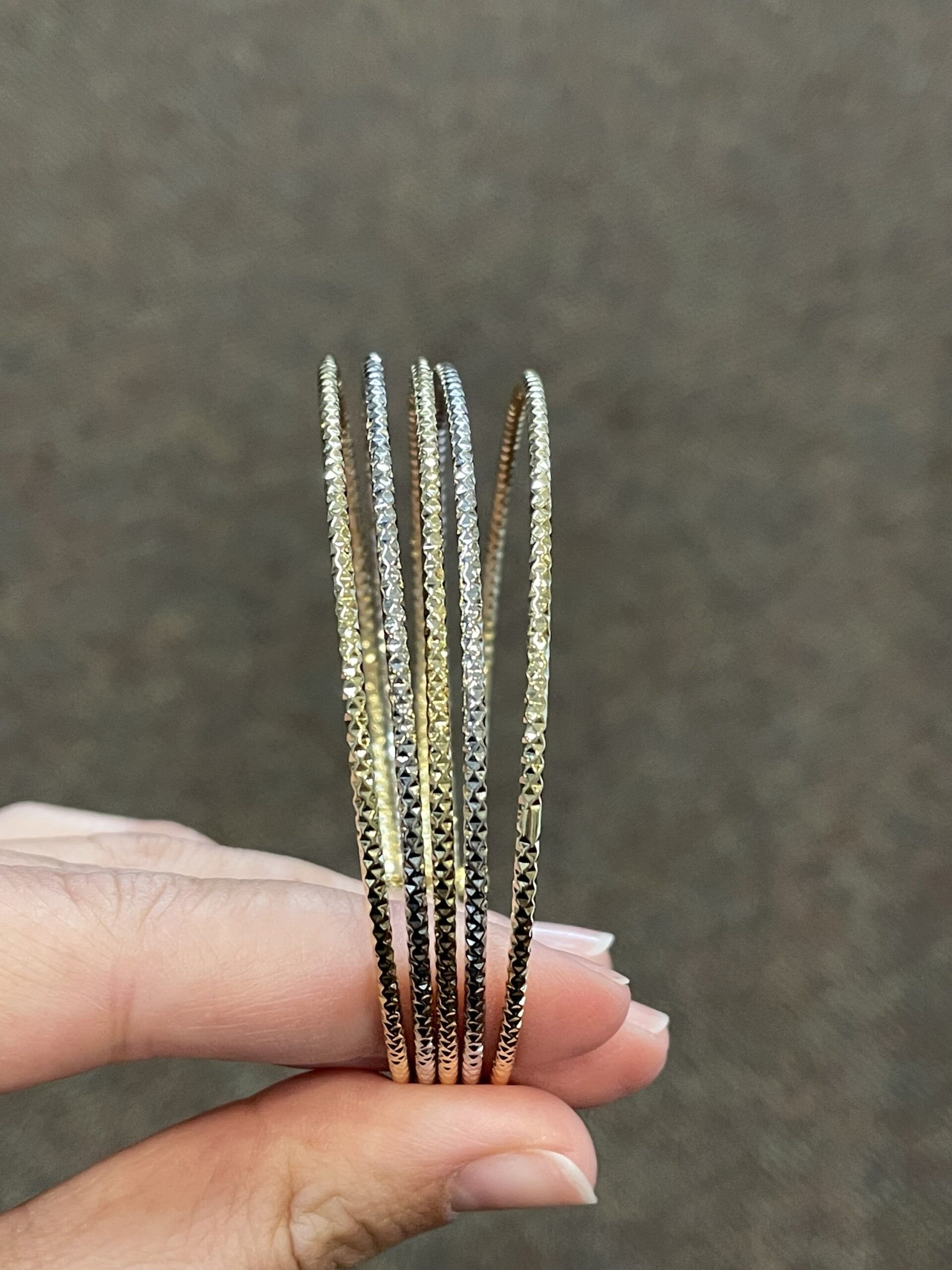 18k White & 18k Yellow Gold 5 Bangle Slip-On Bracelet Set From Italy - Image 5