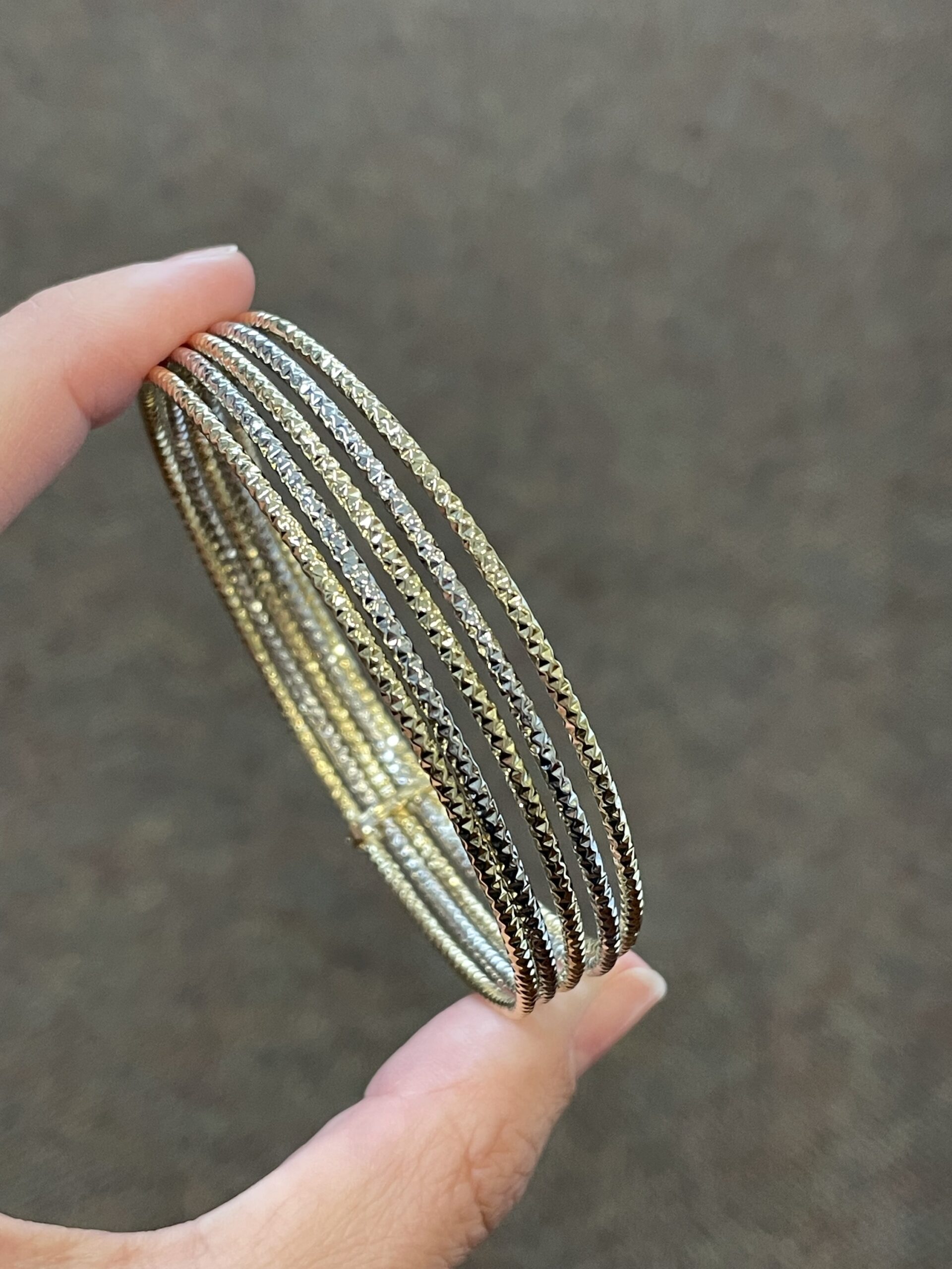 18k White & 18k Yellow Gold 5 Bangle Slip-On Bracelet Set From Italy - Image 3