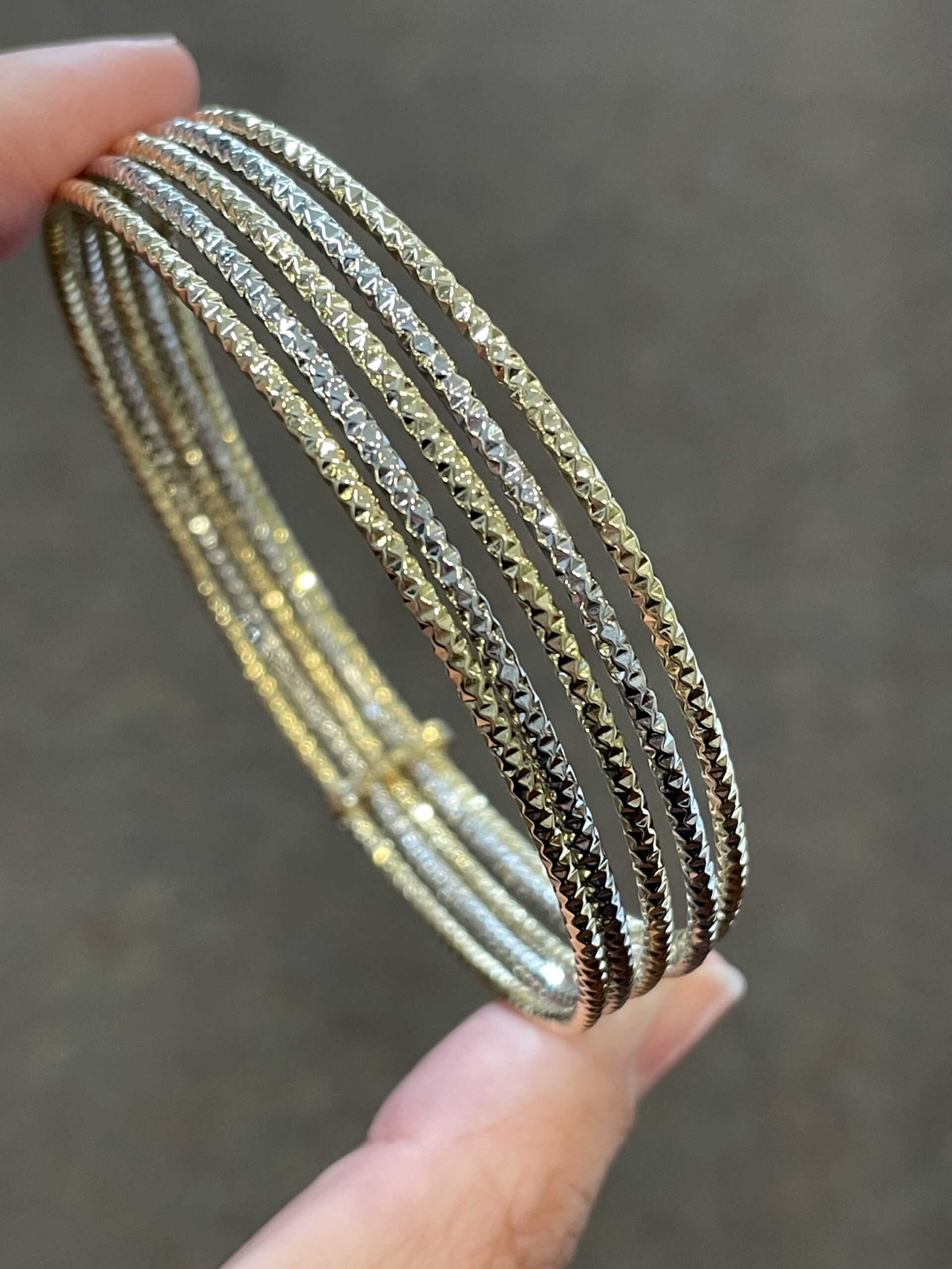 18k White & 18k Yellow Gold 5 Bangle Slip-On Bracelet Set From Italy - Image 7