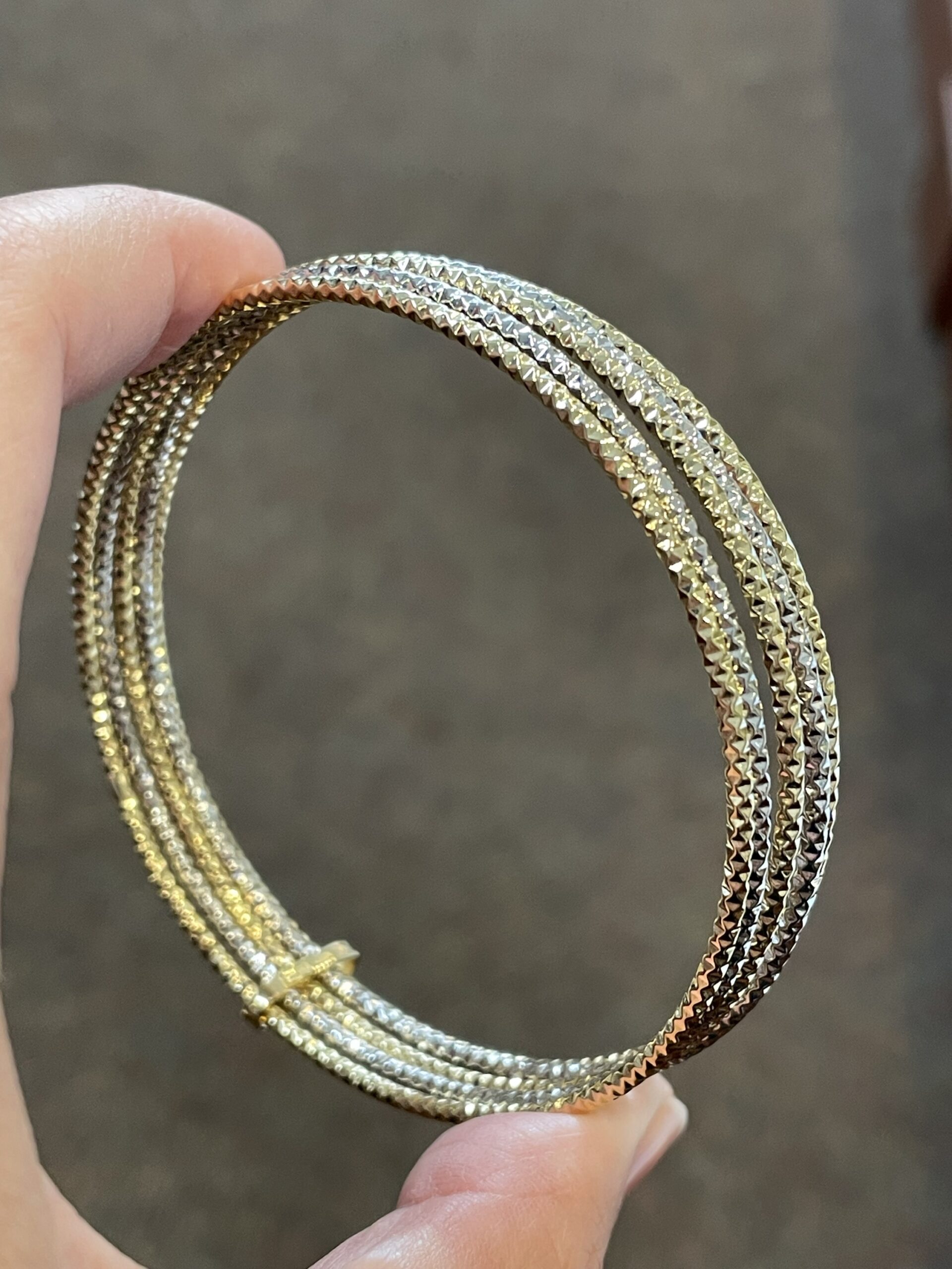 18k White & 18k Yellow Gold 5 Bangle Slip-On Bracelet Set From Italy - Image 8