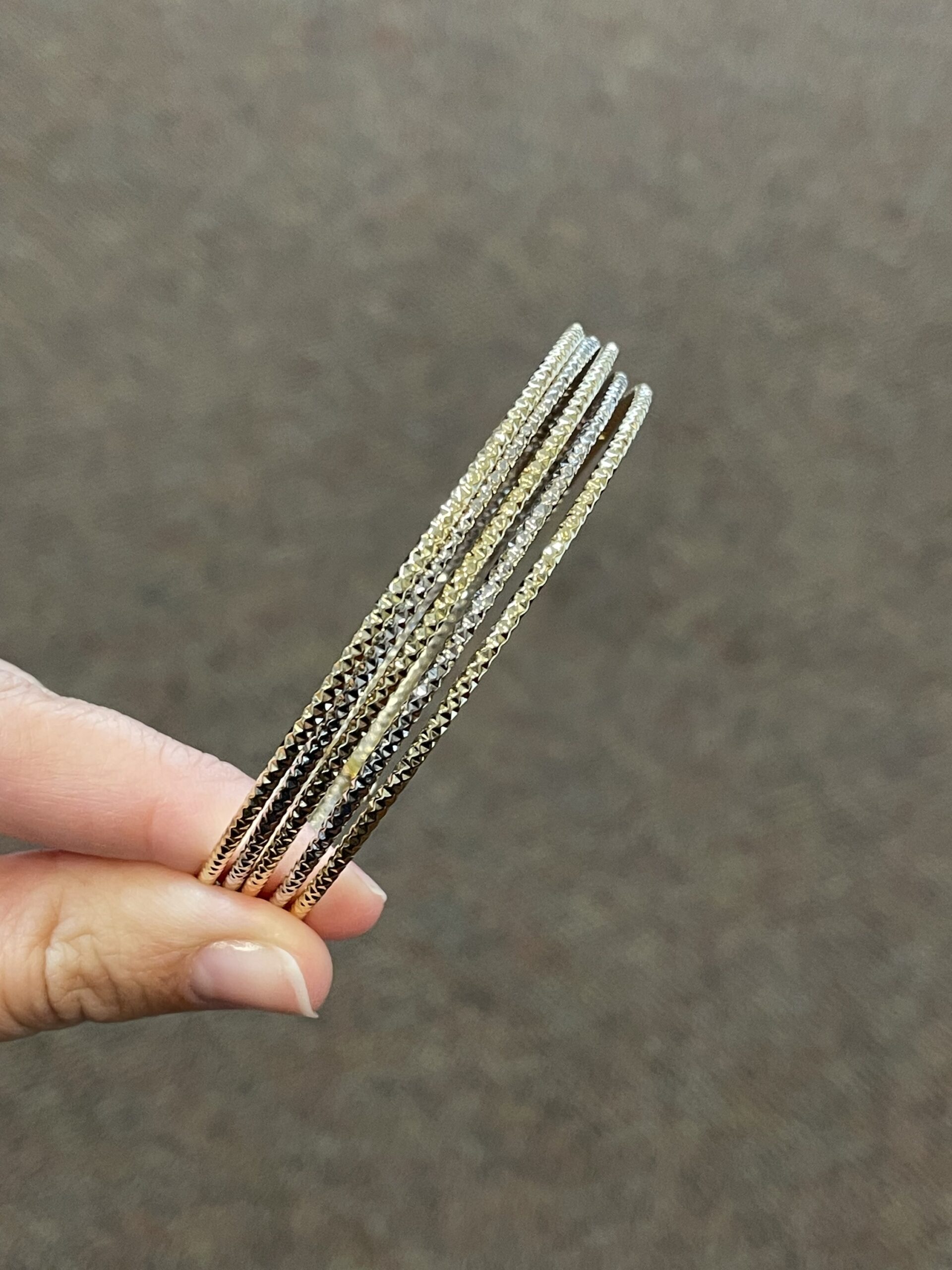 18k White & 18k Yellow Gold 5 Bangle Slip-On Bracelet Set From Italy - Image 9