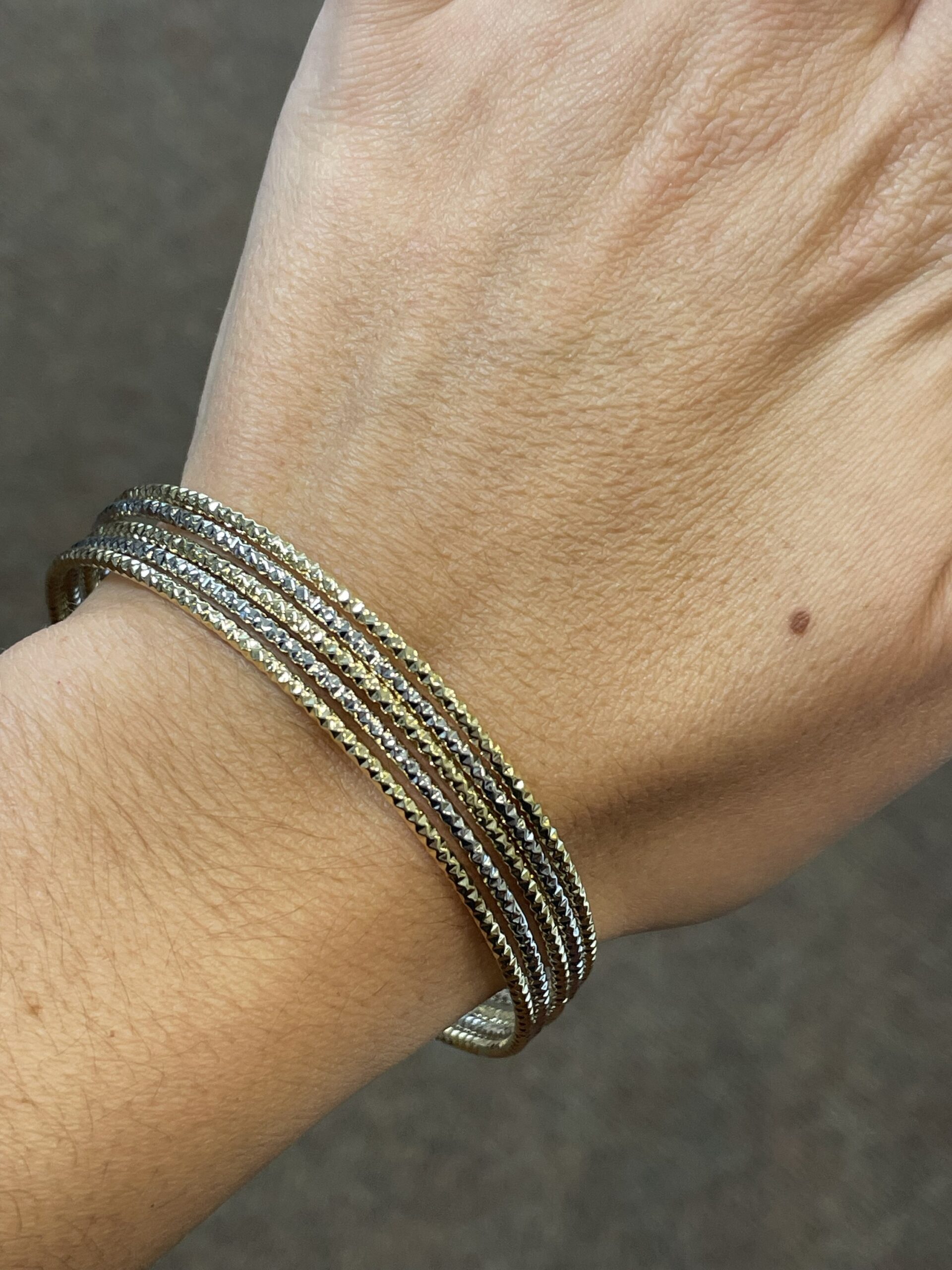 18k White & 18k Yellow Gold 5 Bangle Slip-On Bracelet Set From Italy - Image 11