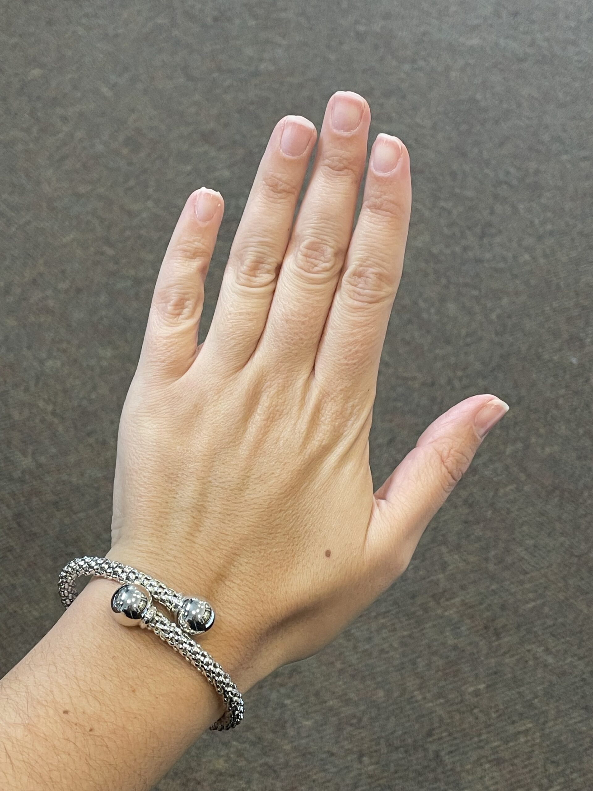 18k White Gold Flexible Cuff Ball Bracelet - Image 6