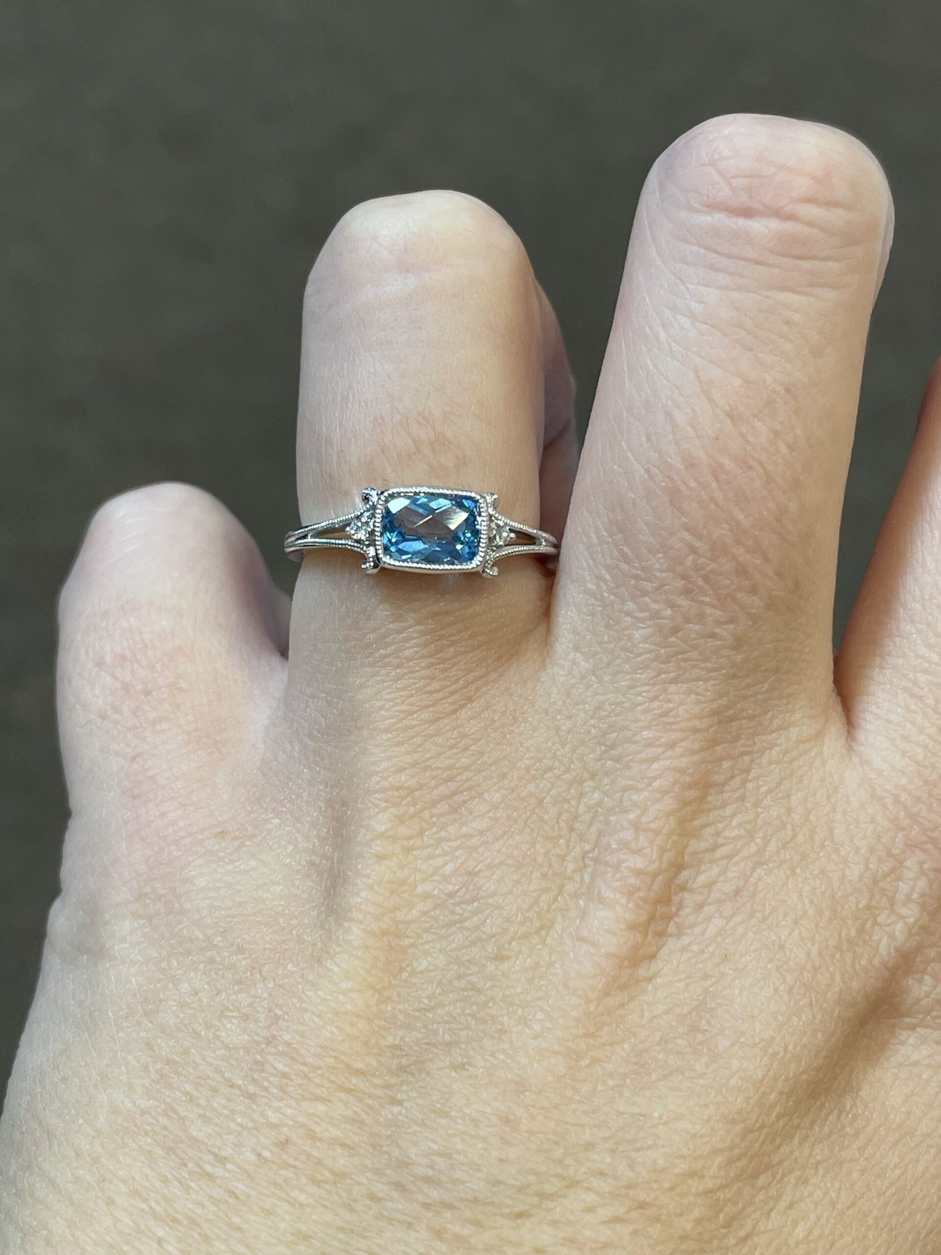 14k White Gold Genuine 1.14 Cttw Bezel Set Blue Topaz & Diamond Ring - Image 6